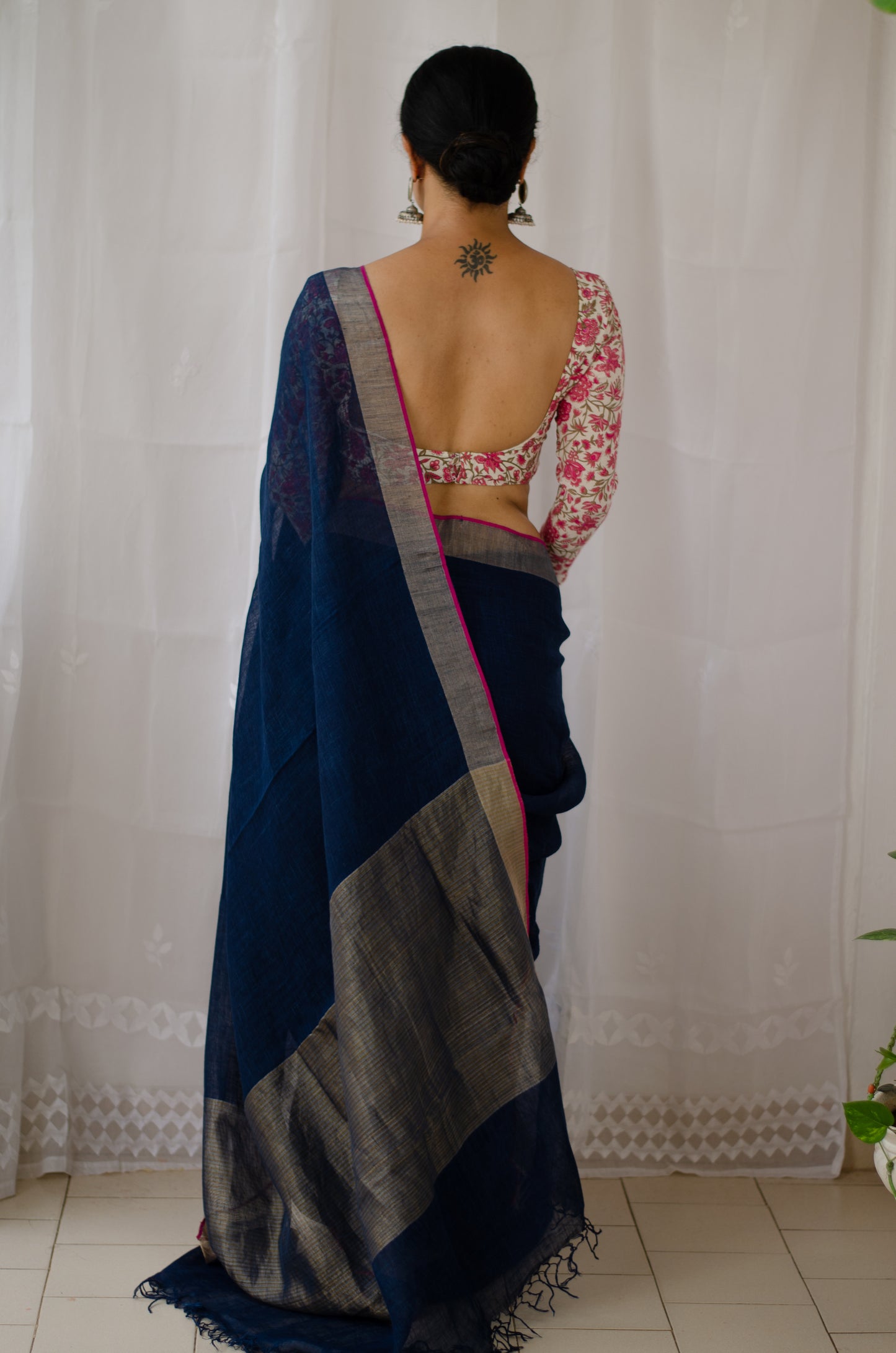 Handloom Natural Dyed Linen Saree
