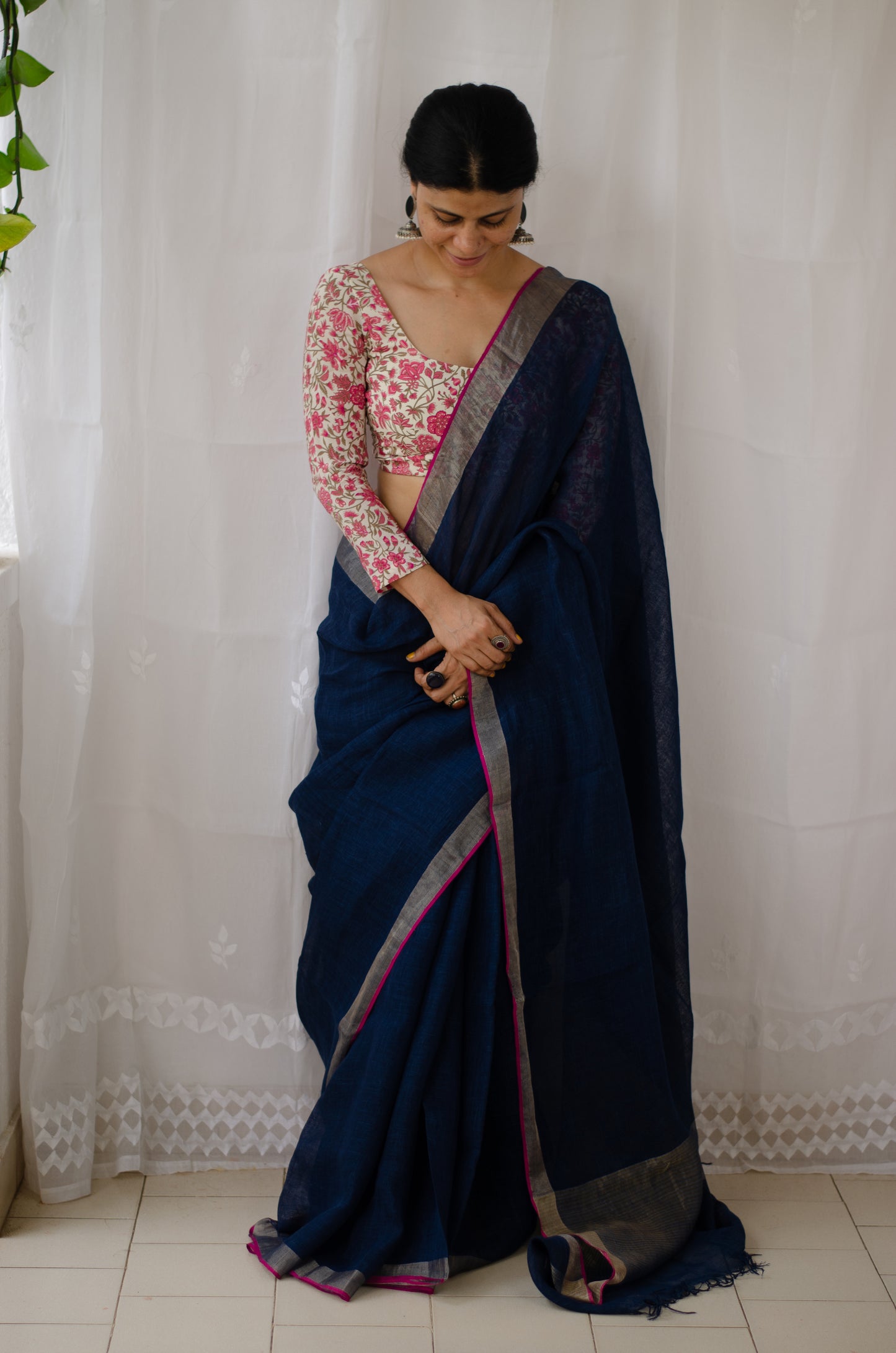 Handloom Natural Dyed Linen Saree