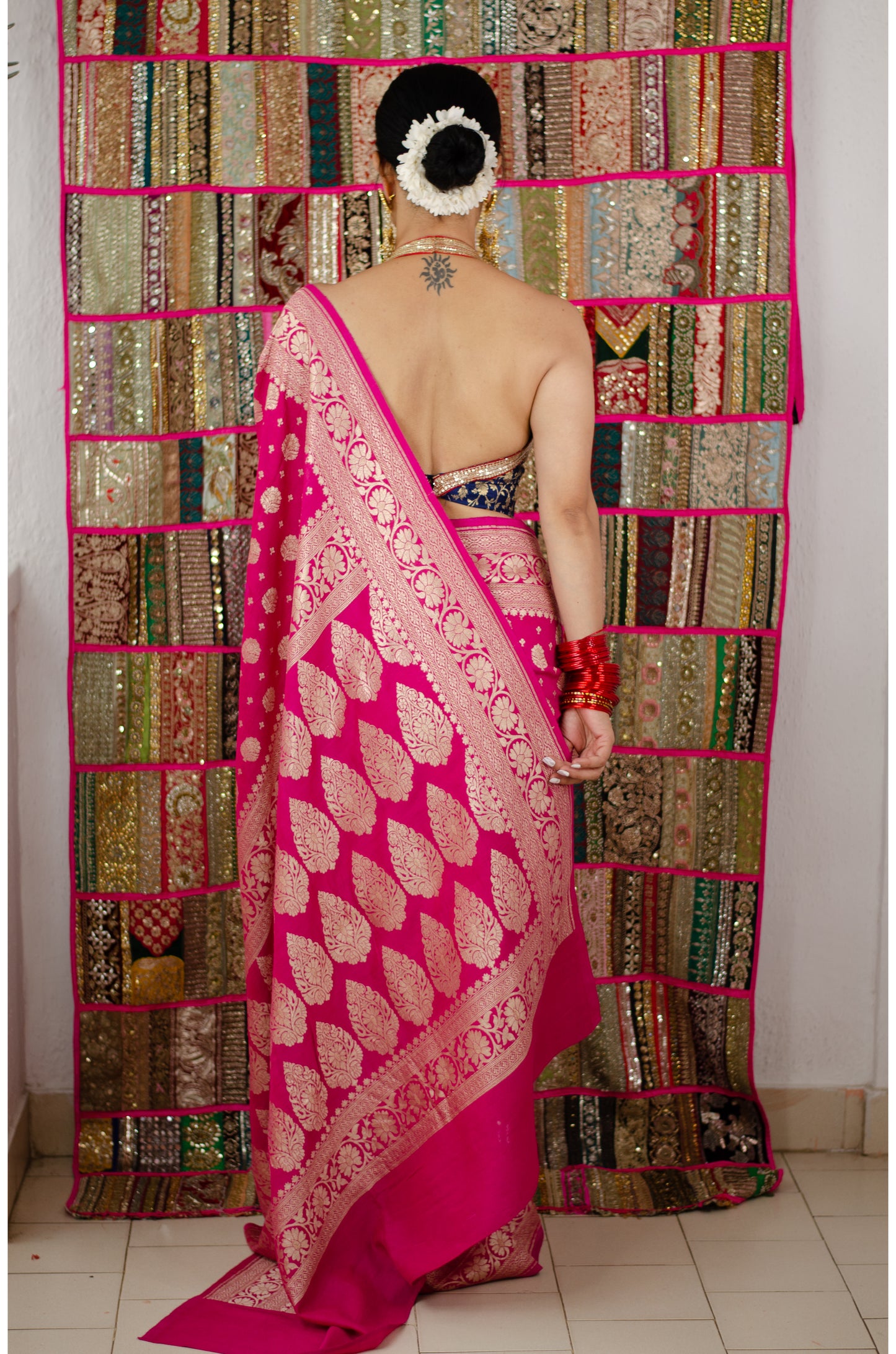 Rani Pink Colour Handloom Banarasi moonga Silk Saree