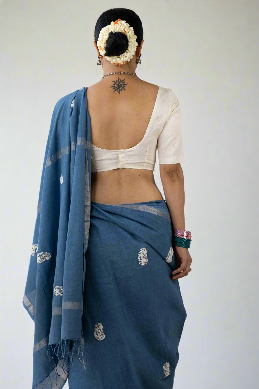 Handloom Cotton Sarees with Hand embroidered work