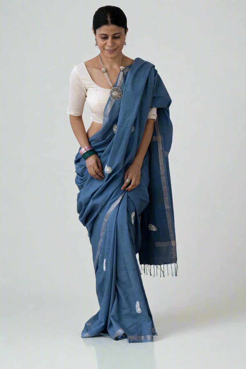 Handloom Cotton Sarees with Hand embroidered work