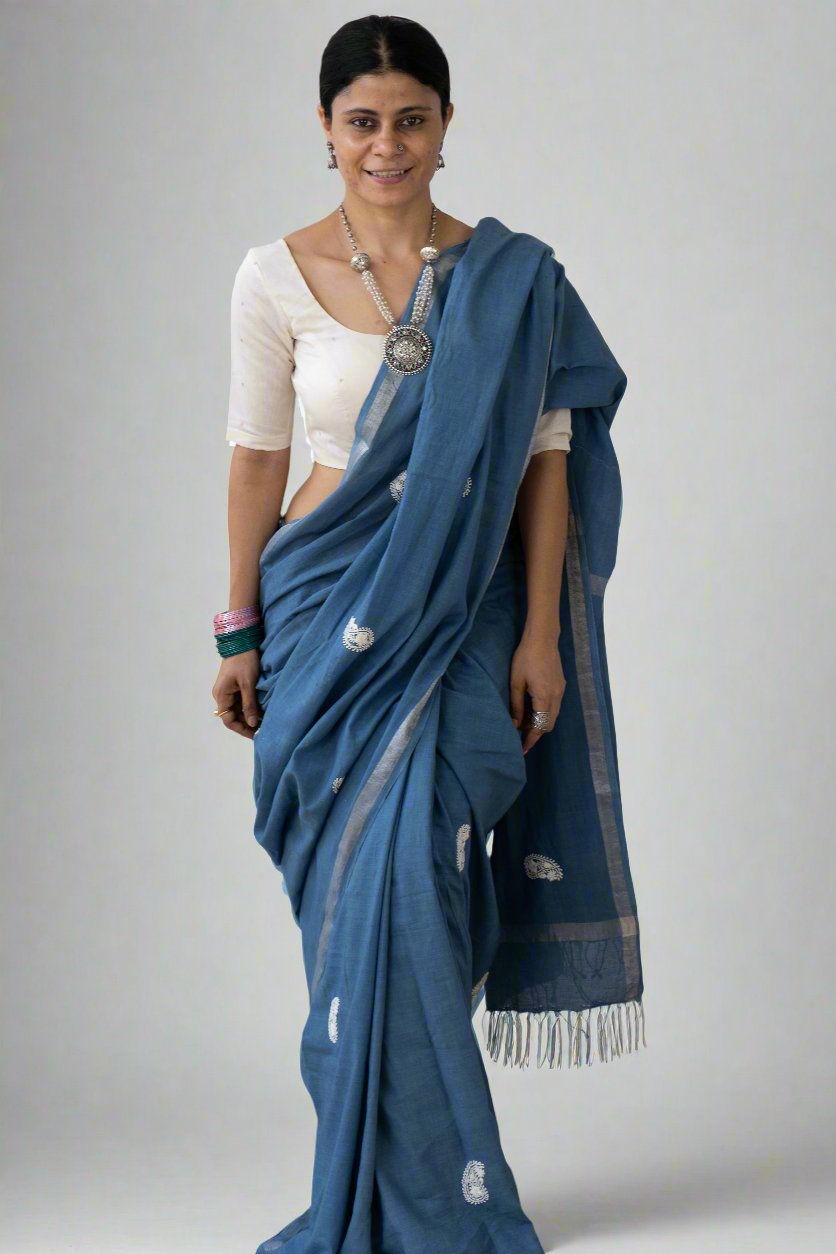 Handloom Cotton Sarees with Hand embroidered work