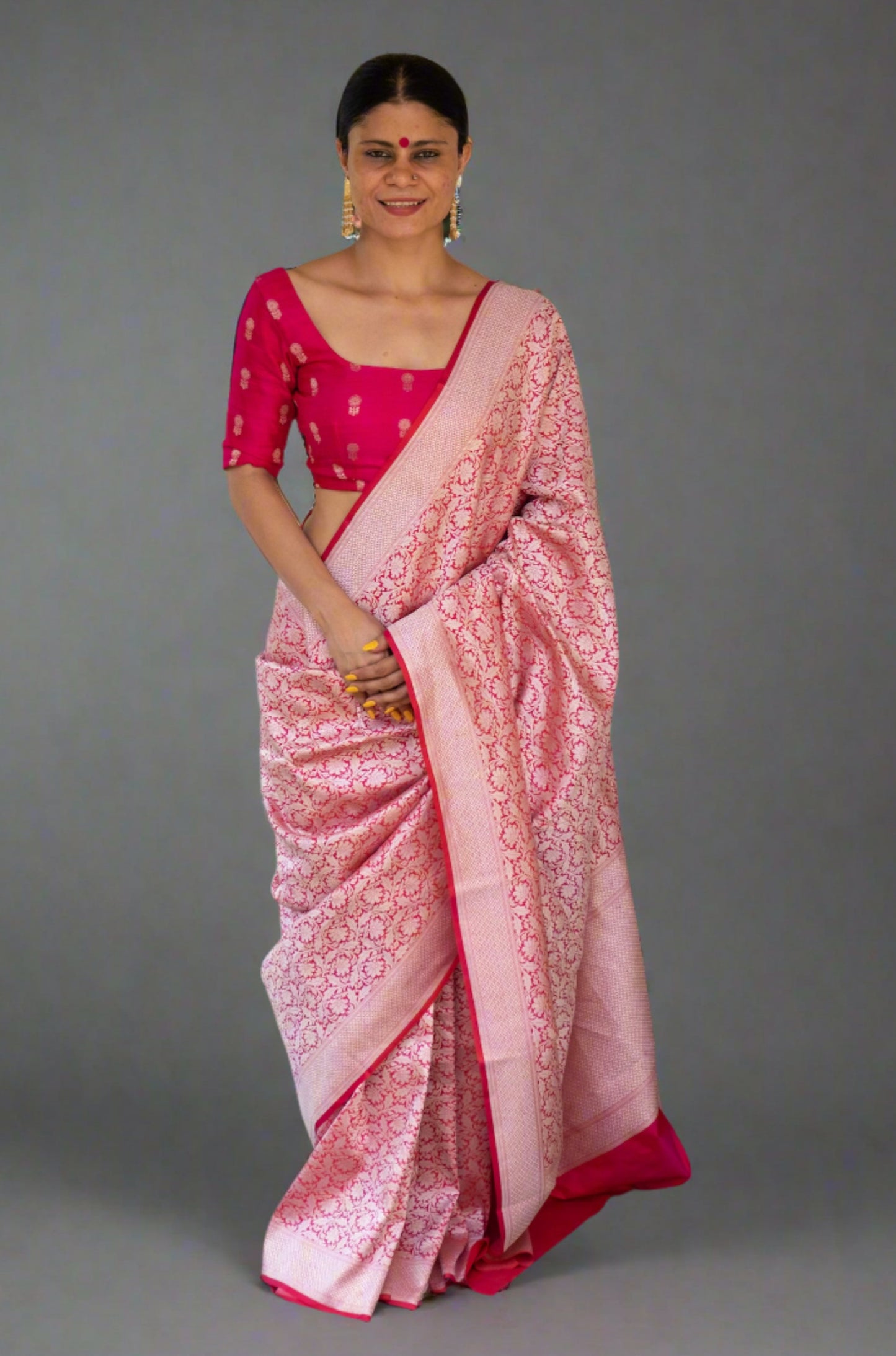 Pink Colour with Silver Handloom brocade Katan Silk Banarasi Saree