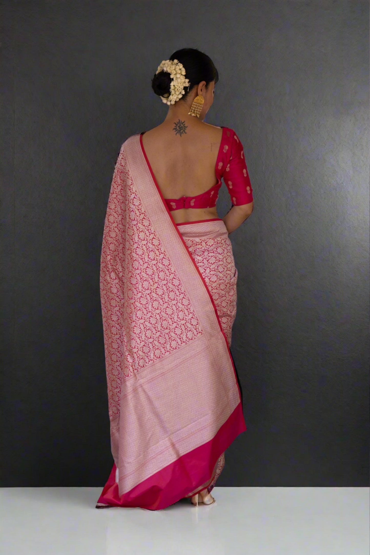 Pink Colour with Silver Handloom brocade Katan Silk Banarasi Saree