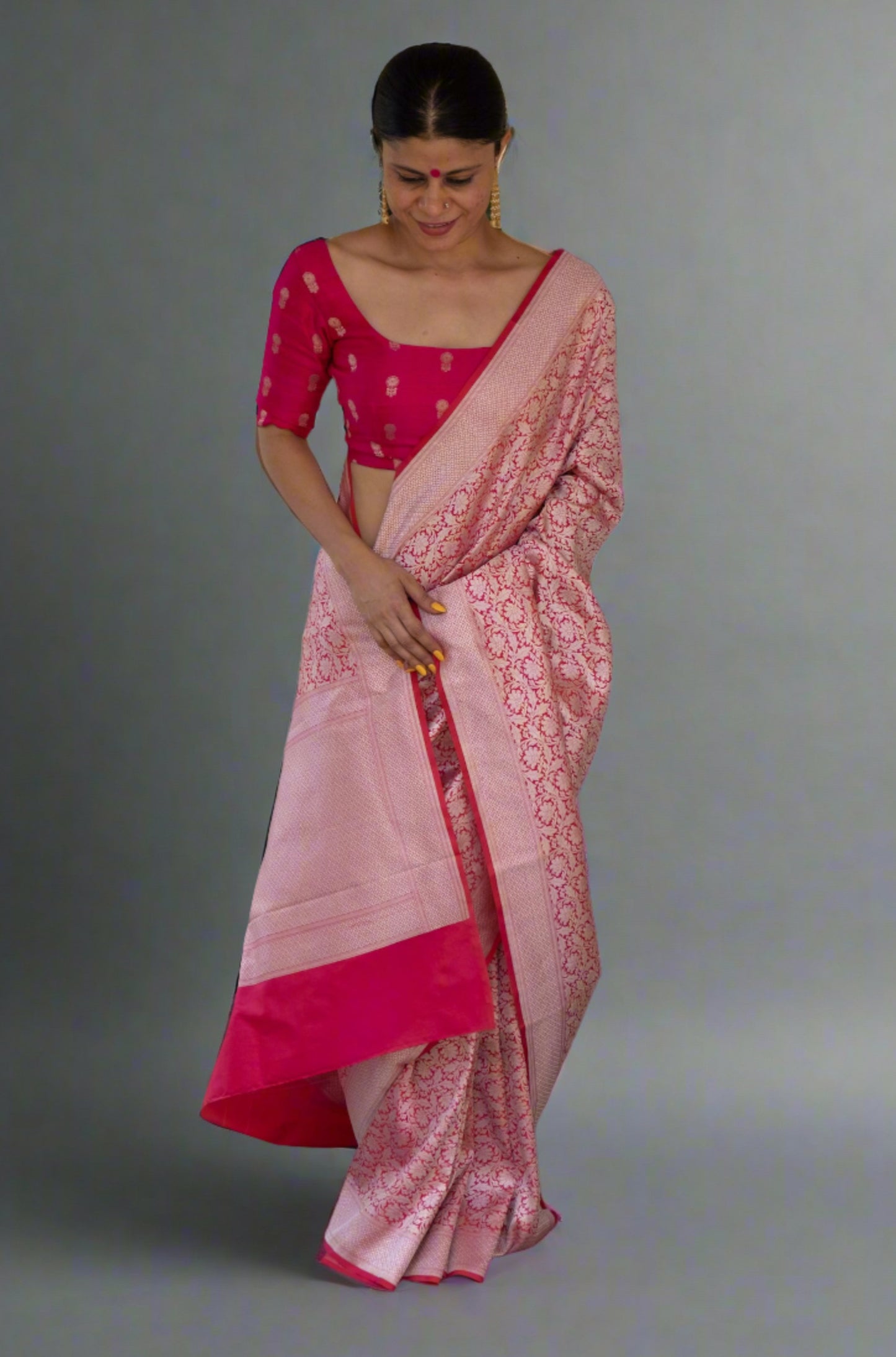 Pink Colour with Silver Handloom brocade Katan Silk Banarasi Saree