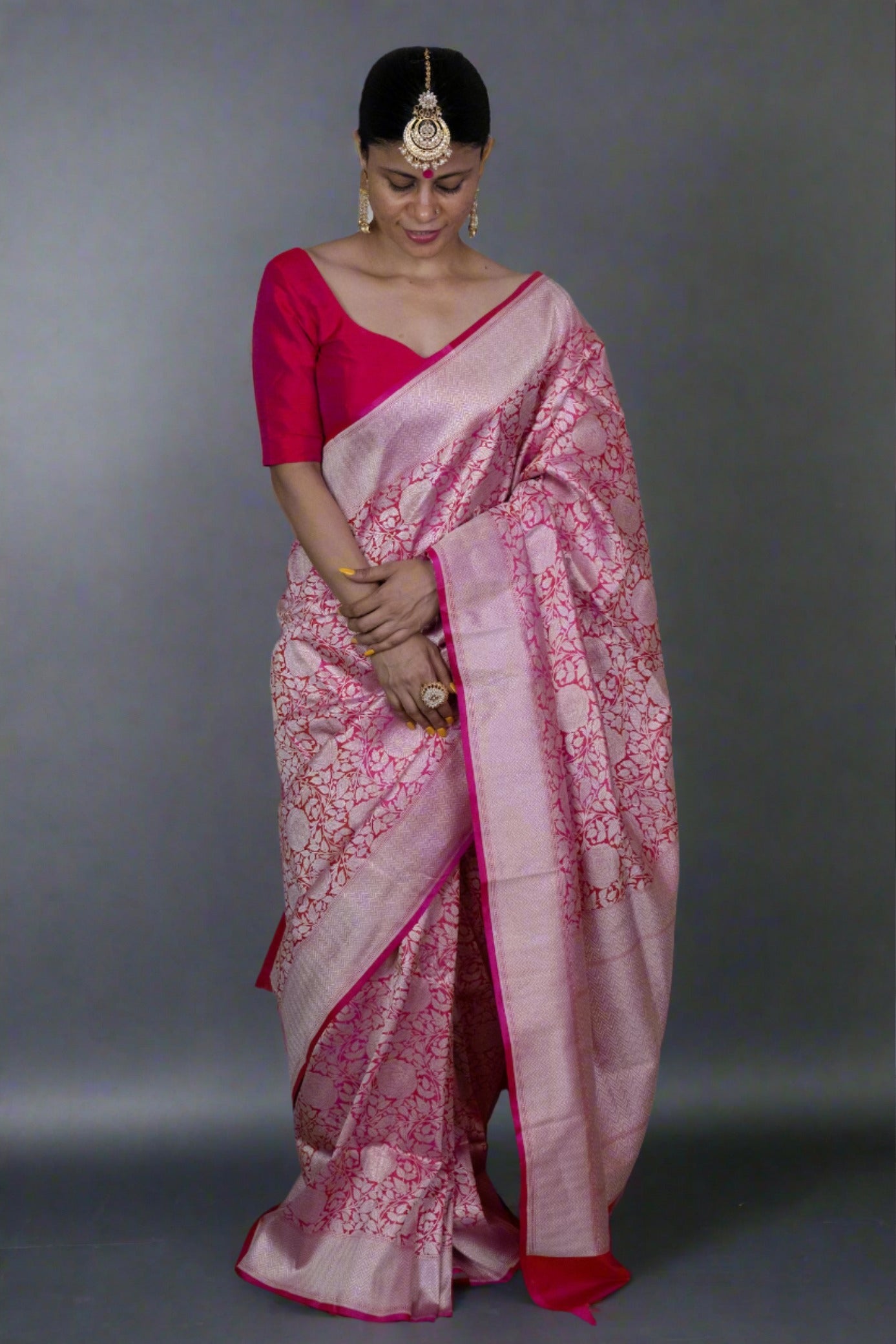 Pink Colour with Silver Handloom brocade Katan Silk Banarasi Saree