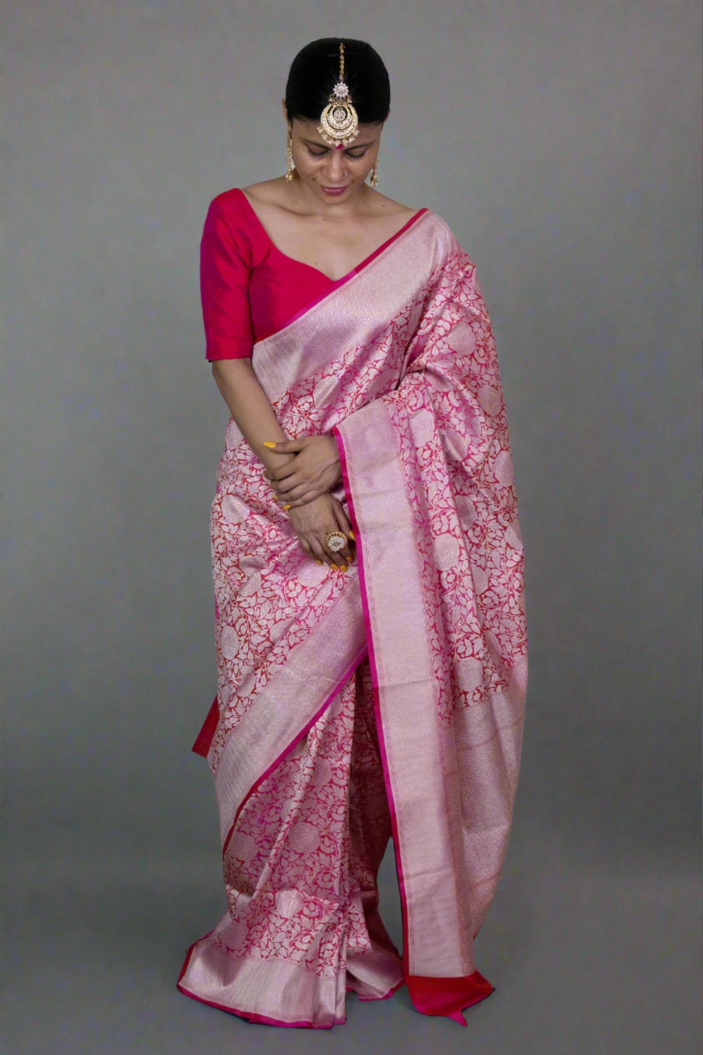 Pink Colour with Silver Handloom brocade Katan Silk Banarasi Saree