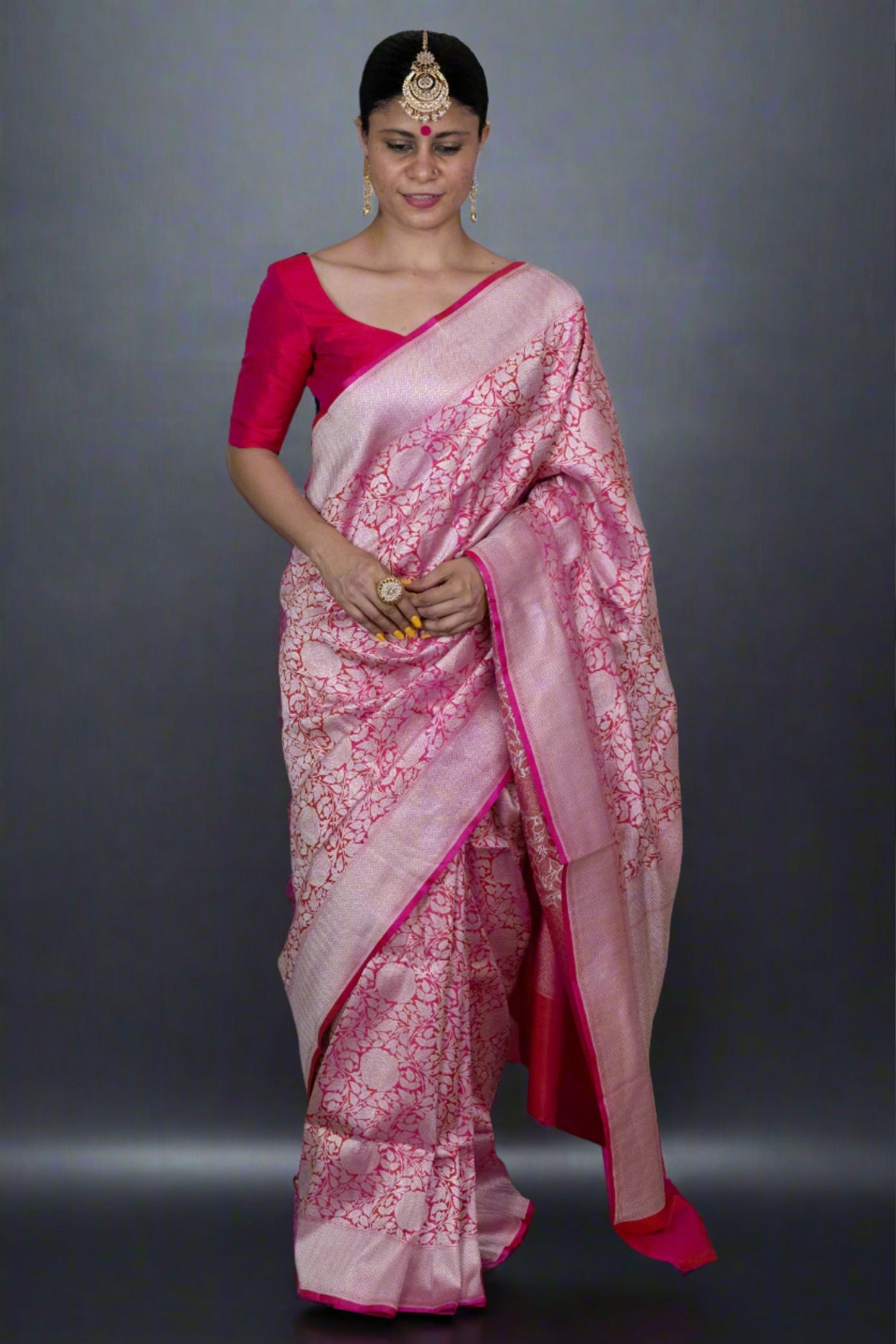 Pink Colour with Silver Handloom brocade Katan Silk Banarasi Saree
