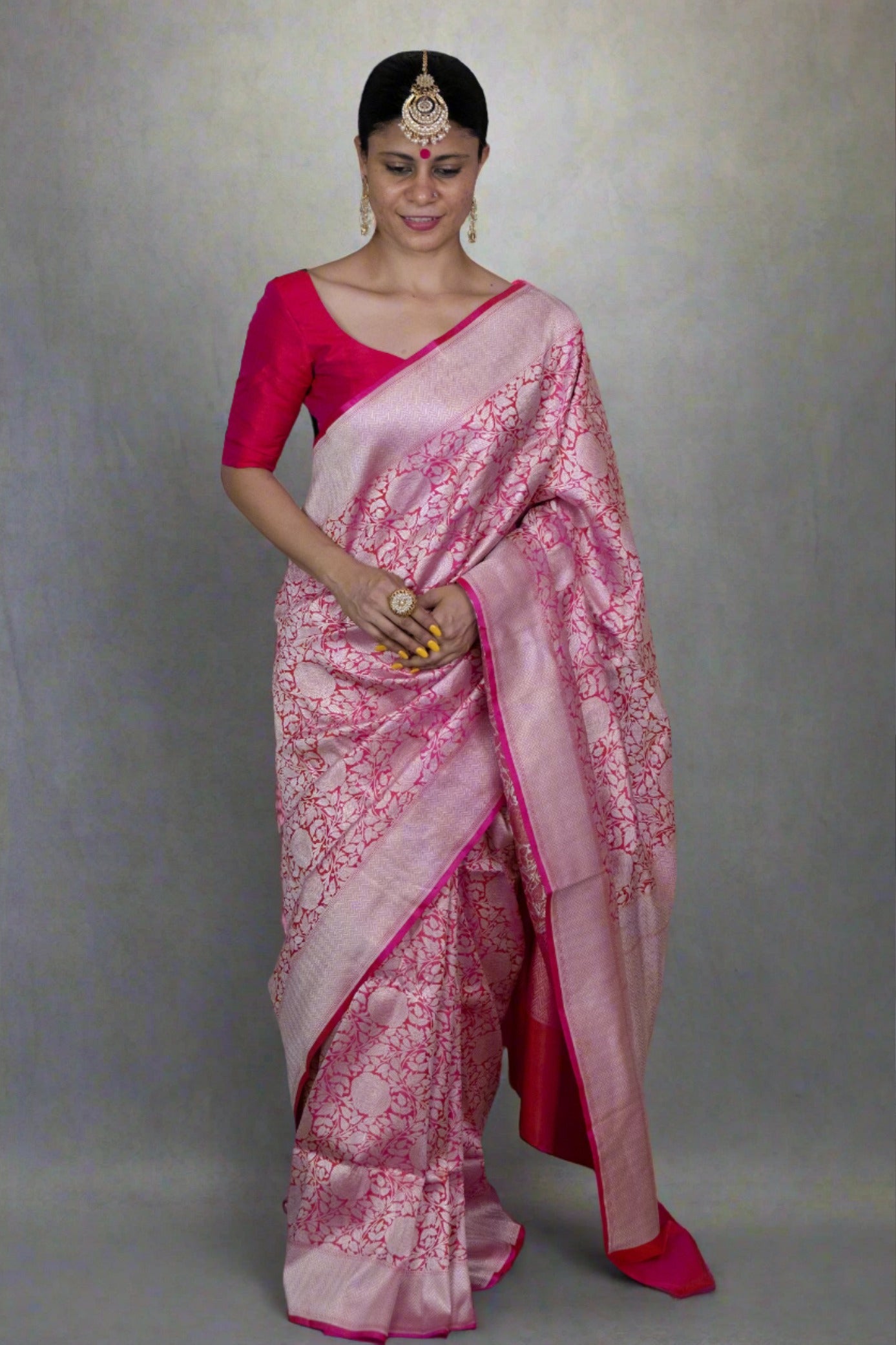 Pink Colour with Silver Handloom brocade Katan Silk Banarasi Saree