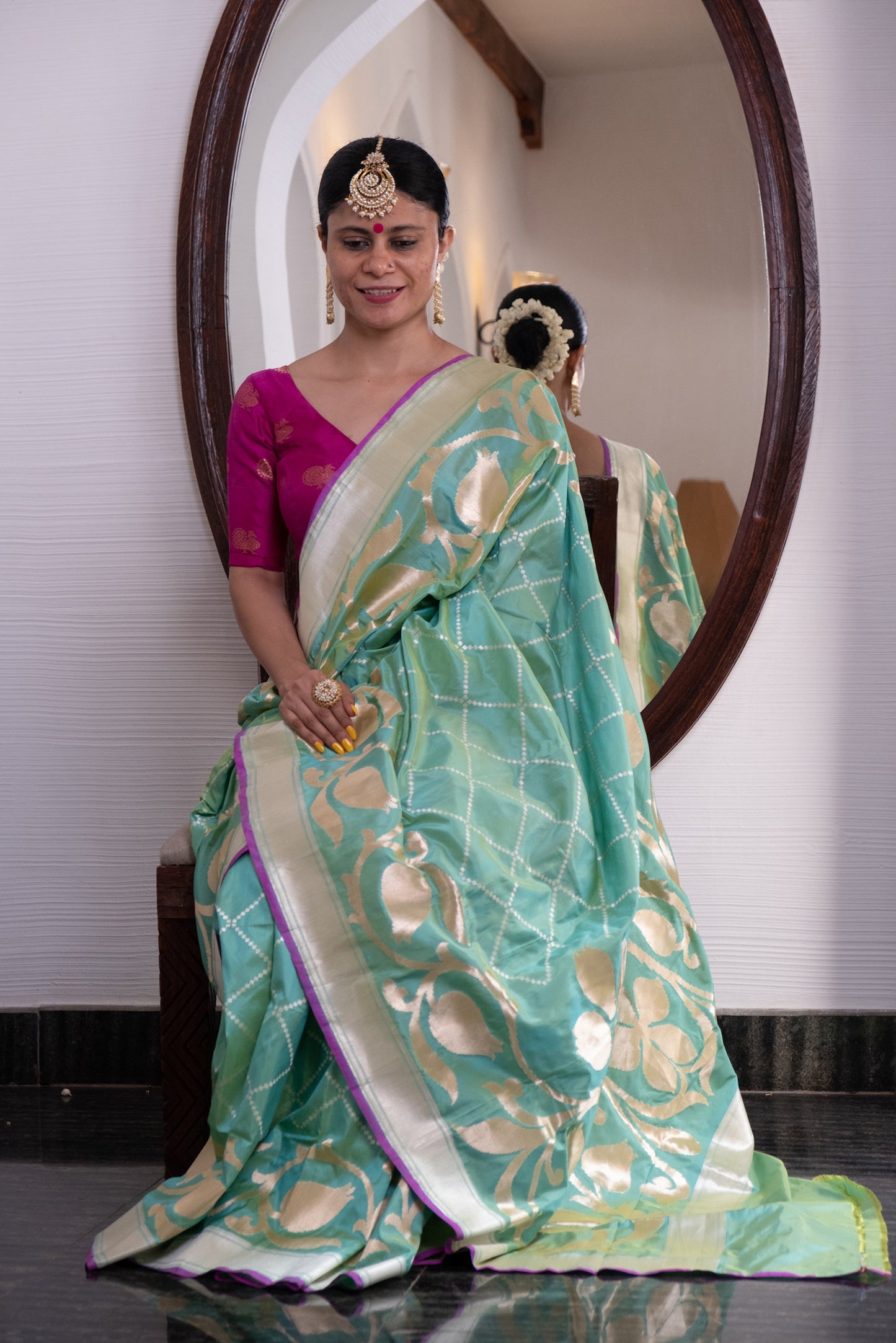 Pista Green Colour Cut Work Handloom Katan Silk Banarasi Designer Saree