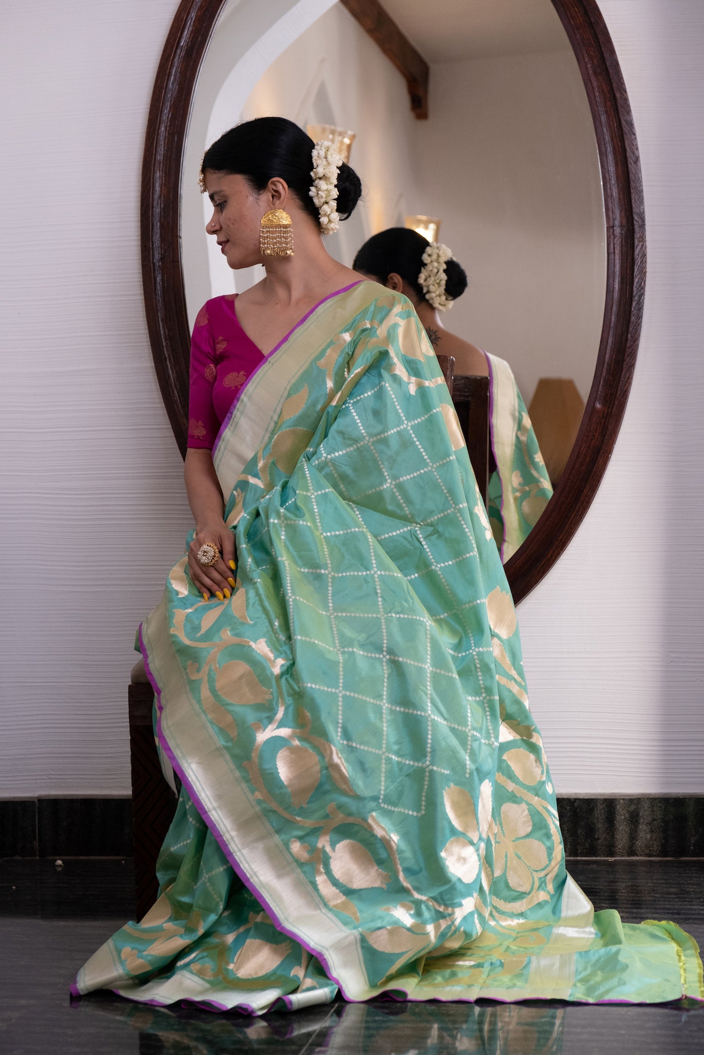 Pista Green Colour Cut Work Handloom Katan Silk Banarasi Designer Saree