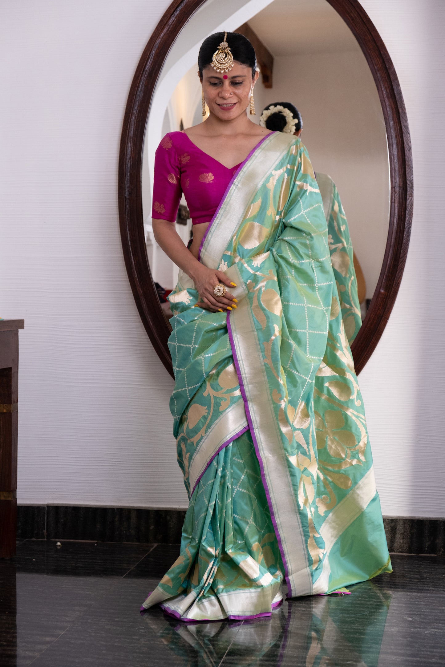 Pista Green Colour Cut Work Handloom Katan Silk Banarasi Designer Saree