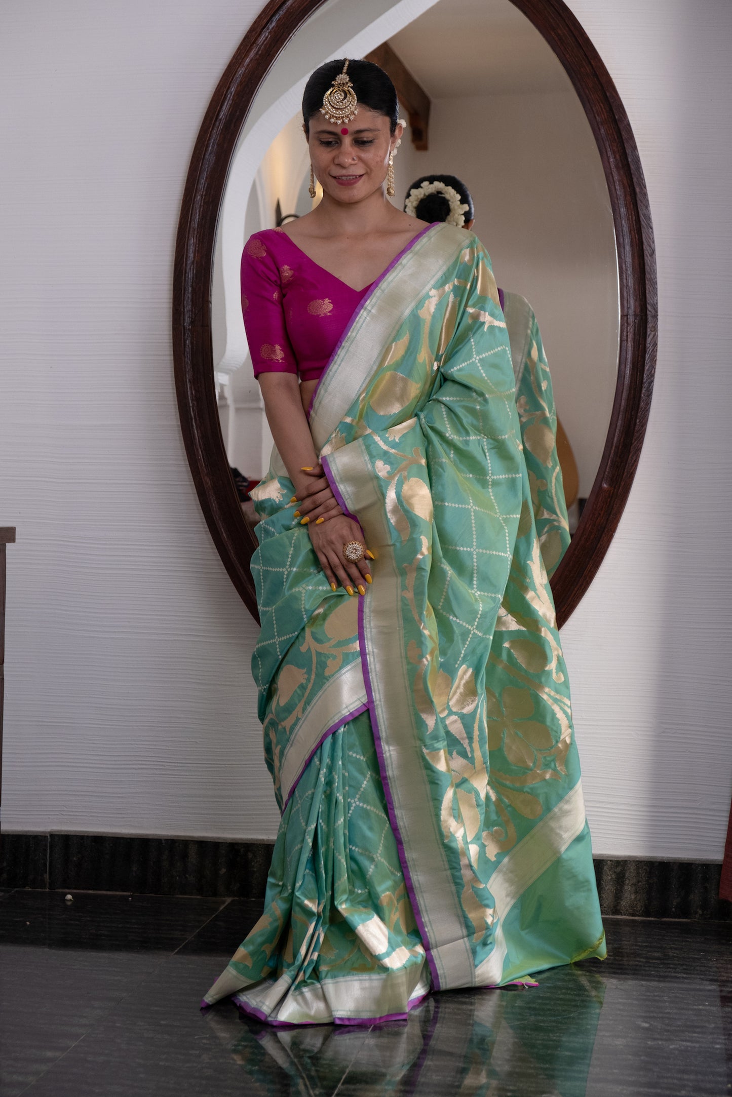 Pista Green Colour Cut Work Handloom Katan Silk Banarasi Designer Saree