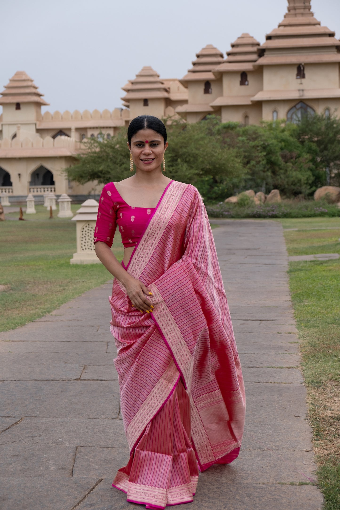 Rani Pink Handwoven Kadwa Katan Silk Banarasi Saree