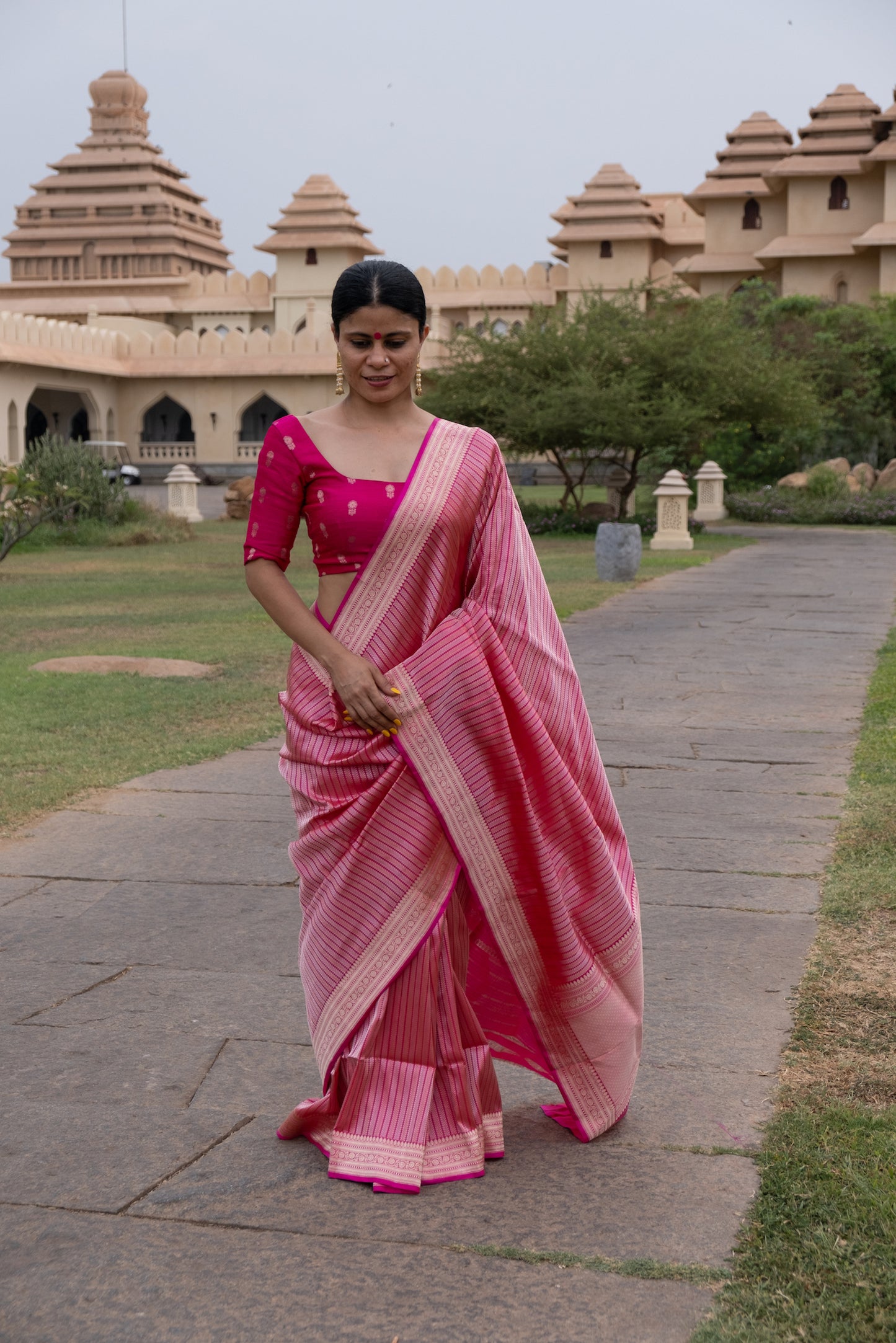 Rani Pink Handwoven Kadwa Katan Silk Banarasi Saree