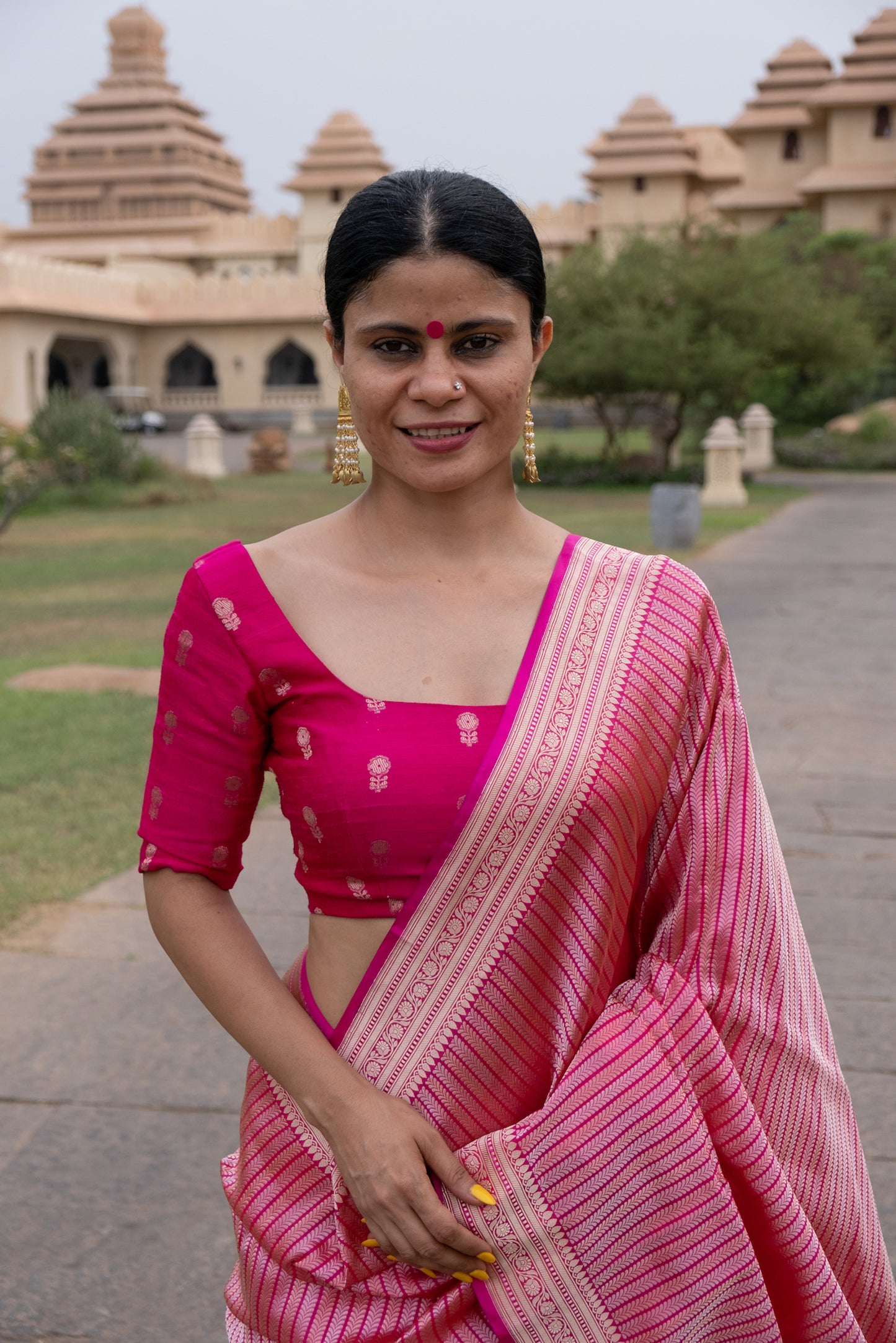 Rani Pink Handwoven Kadwa Katan Silk Banarasi Saree