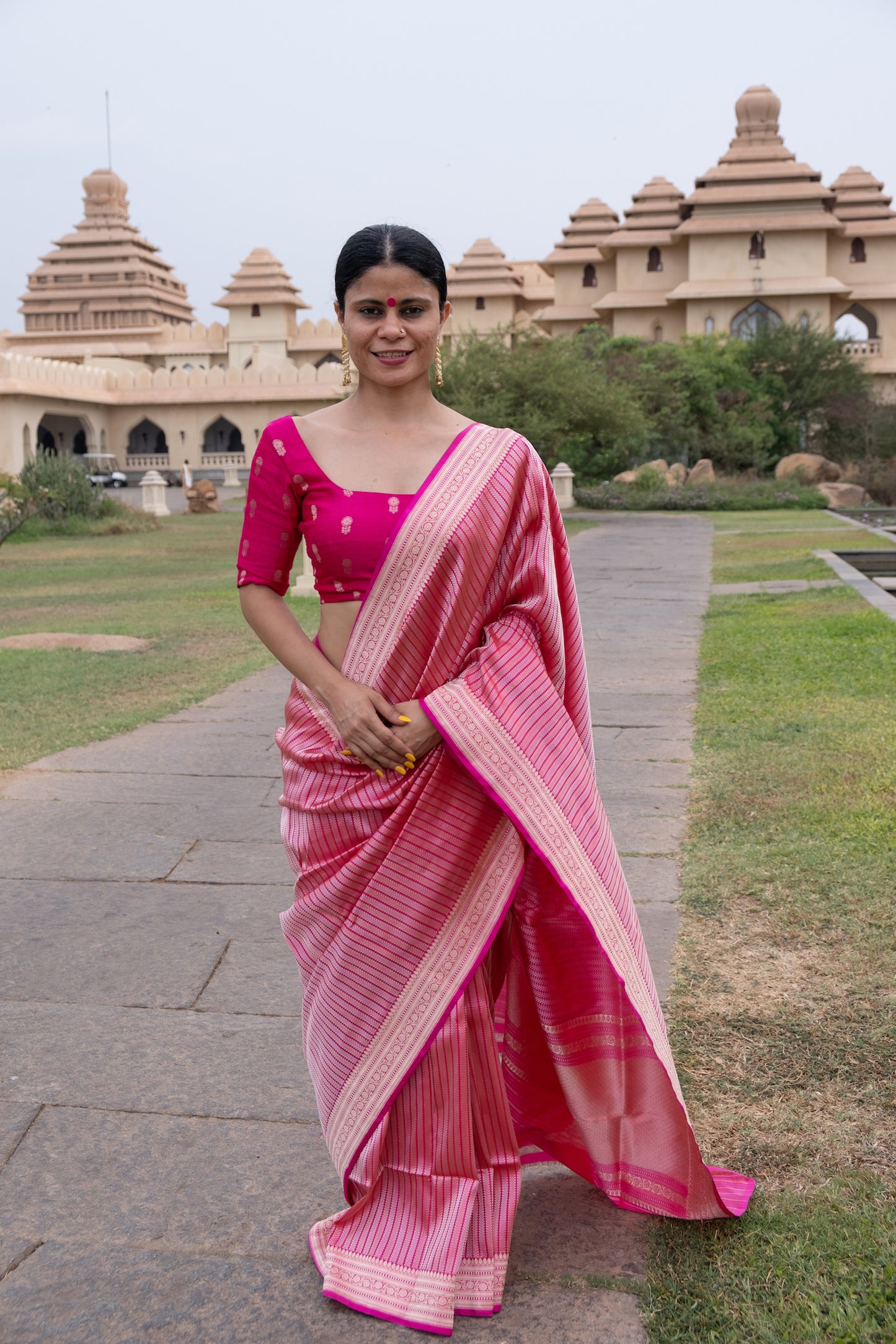 Rani Pink Handwoven Kadwa Katan Silk Banarasi Saree