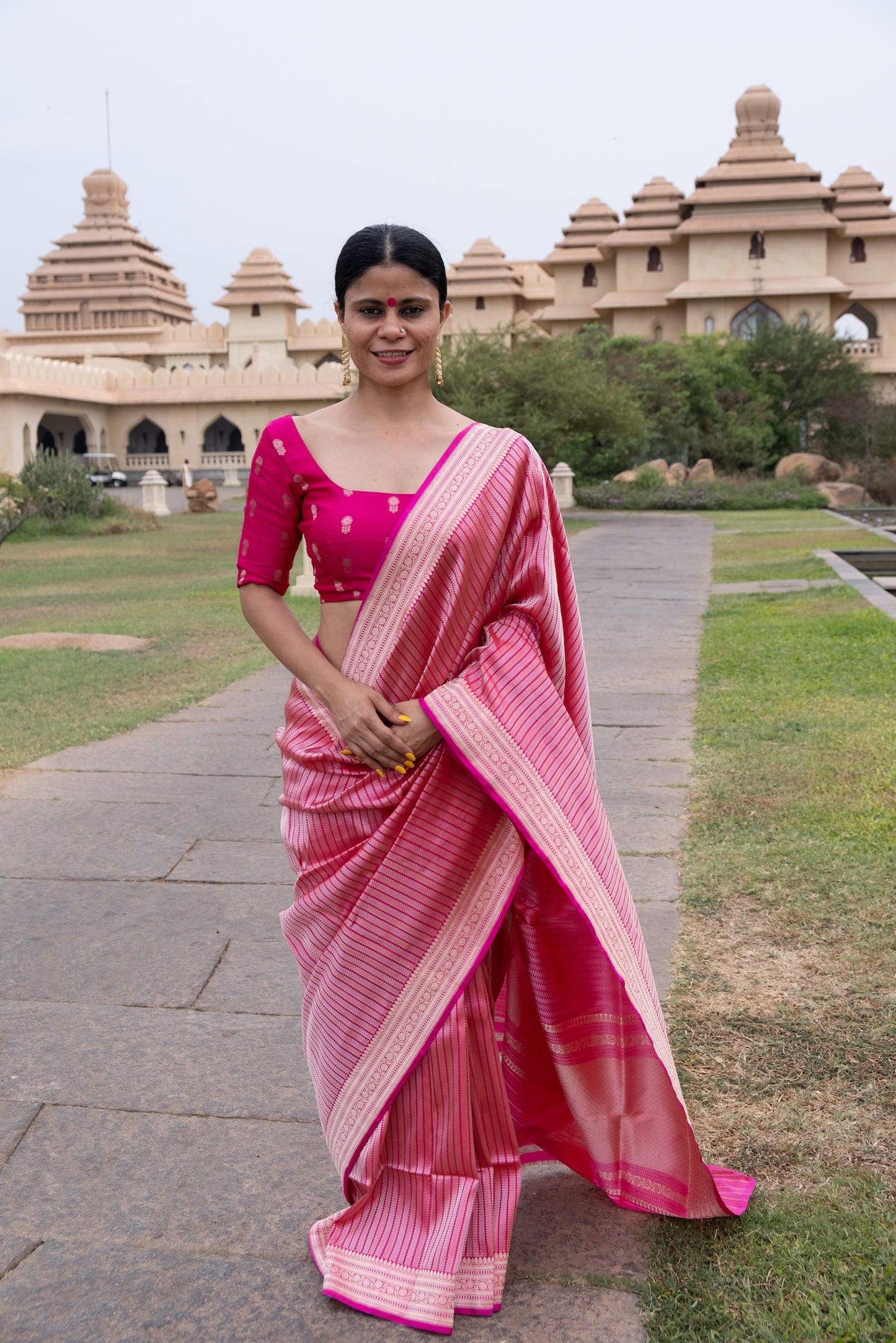 Rani Pink Handwoven Kadwa Katan Silk Banarasi Saree