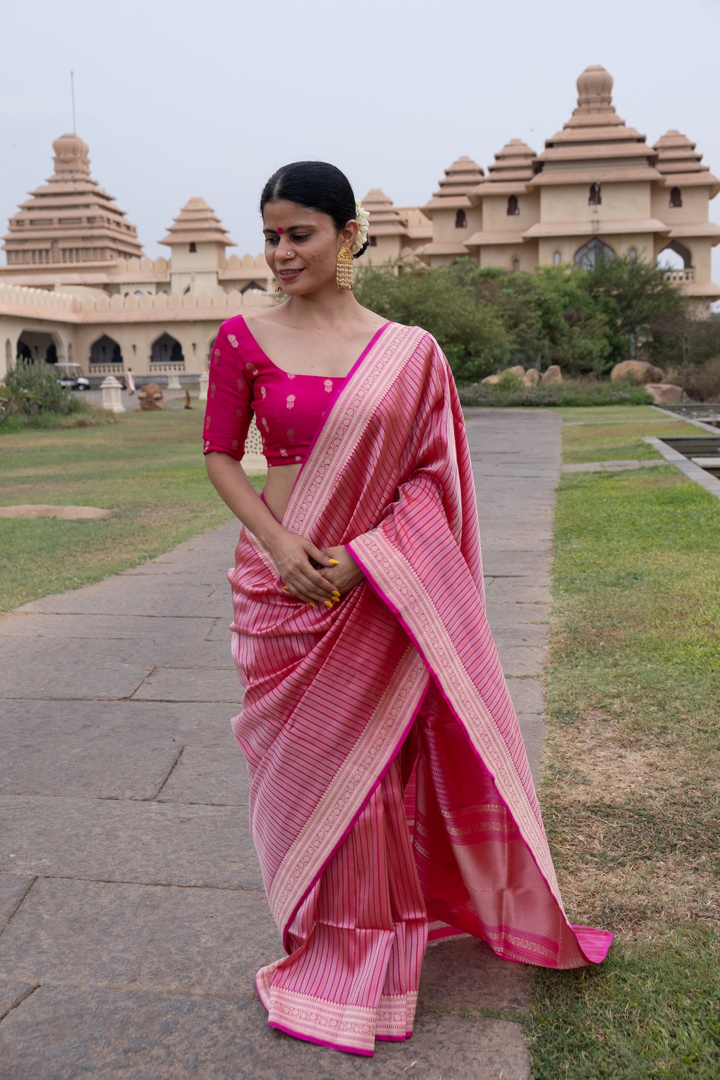Rani Pink Handwoven Kadwa Katan Silk Banarasi Saree