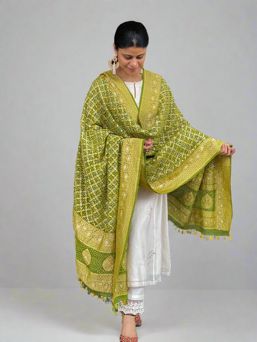 Handloom & Handmade Georgette Banarasi Bandhini Silk Dupatta