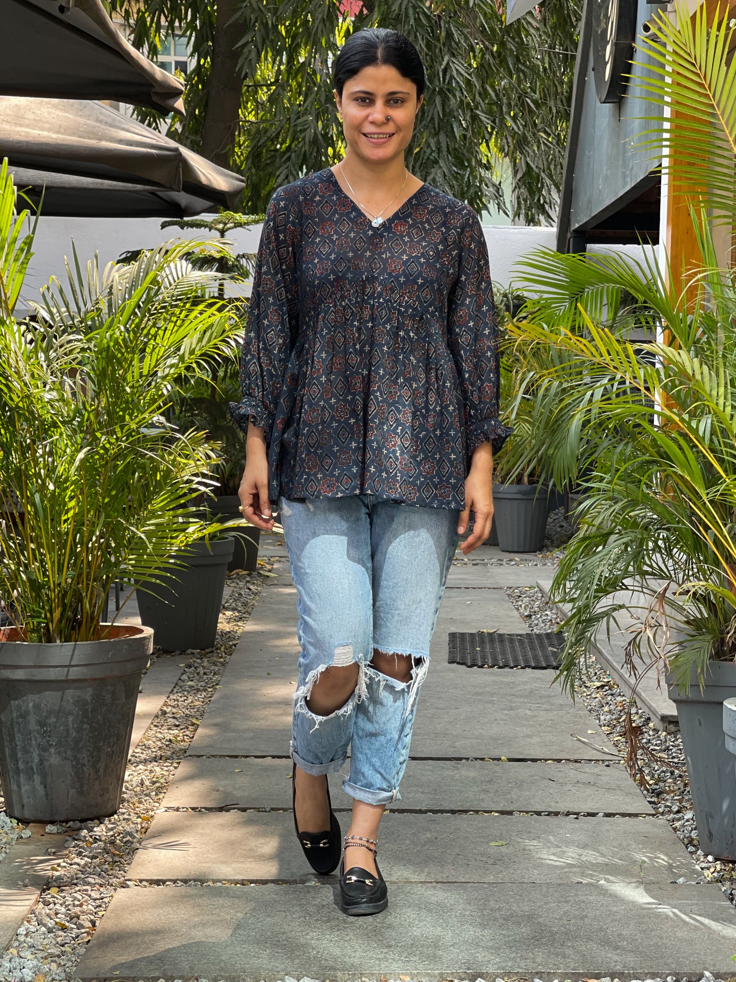 Handblock Printed Ajrakh kalidarr short Kurta