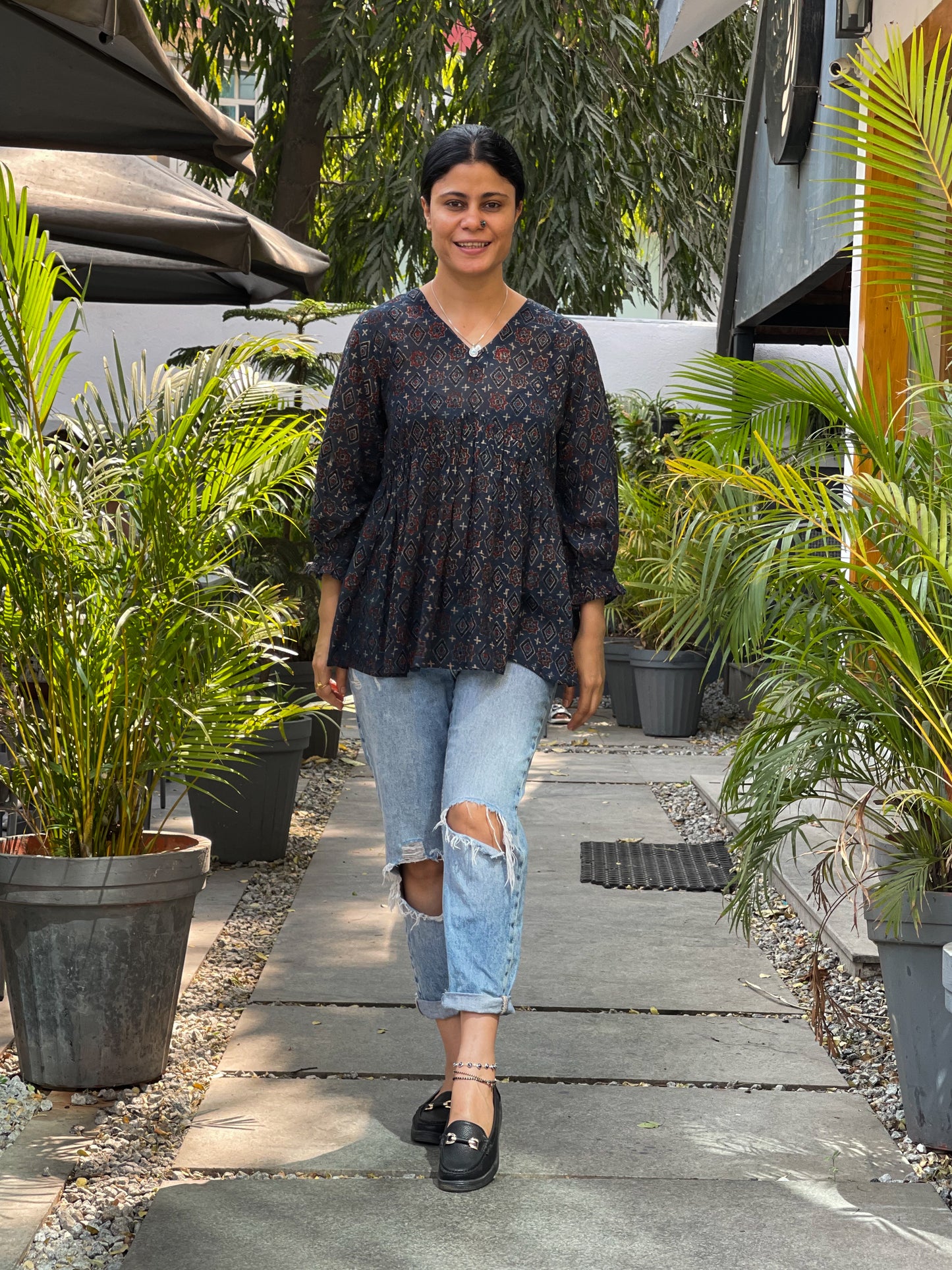 Handblock Printed Ajrakh kalidarr short Kurta