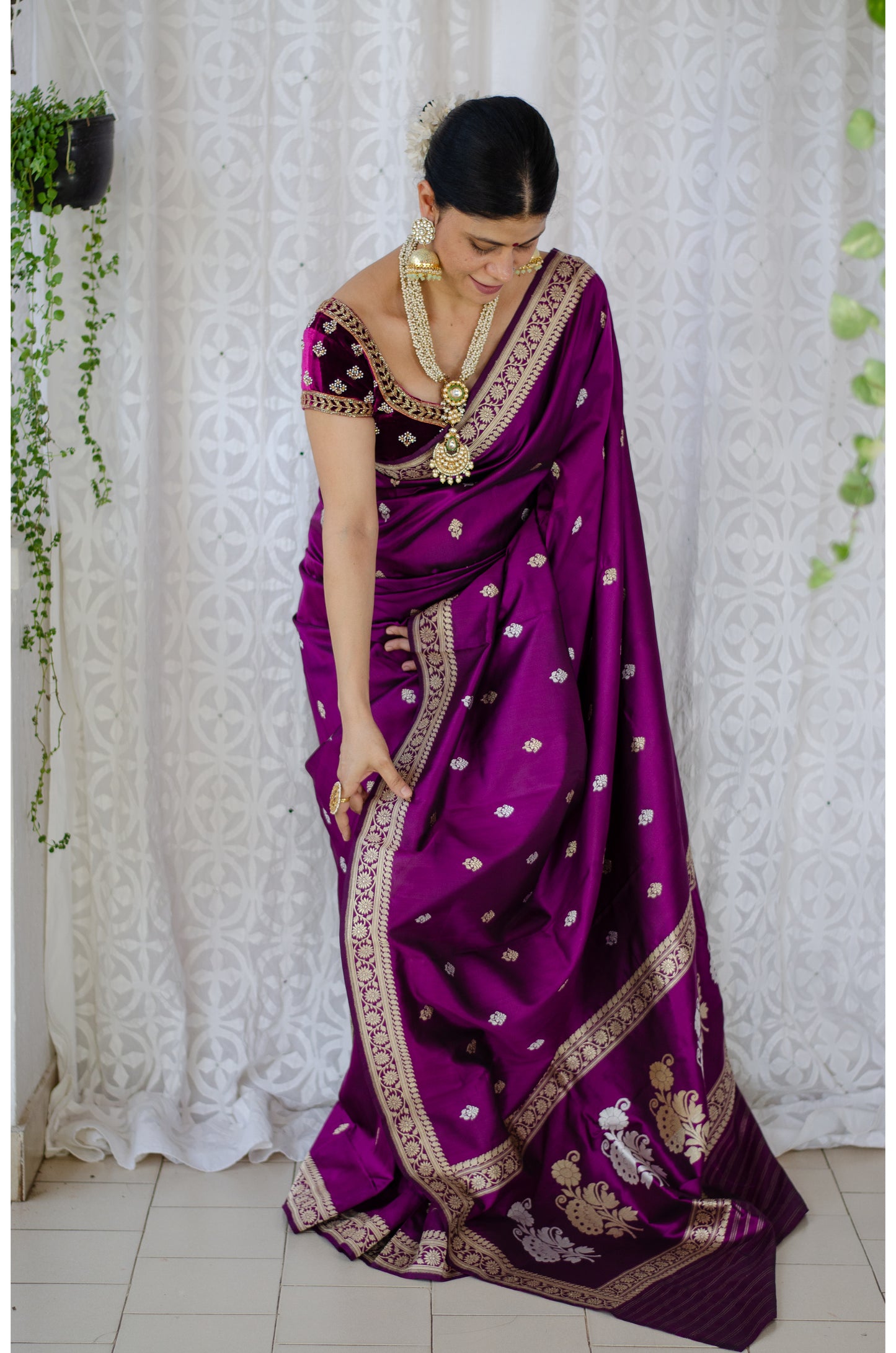 Deep Purple Colour  Meenakari /Silver Jangle  kadwa Weaving Handwoven Katan Mulbery Silk Saree
