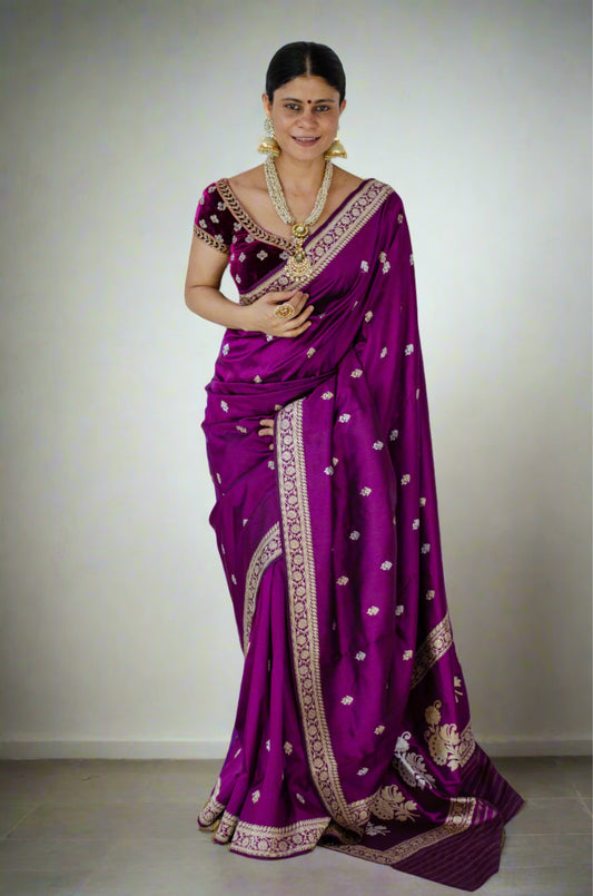 Deep Purple Colour  Meenakari /Silver Jangle  kadwa Weaving Handwoven Katan Mulbery Silk Saree