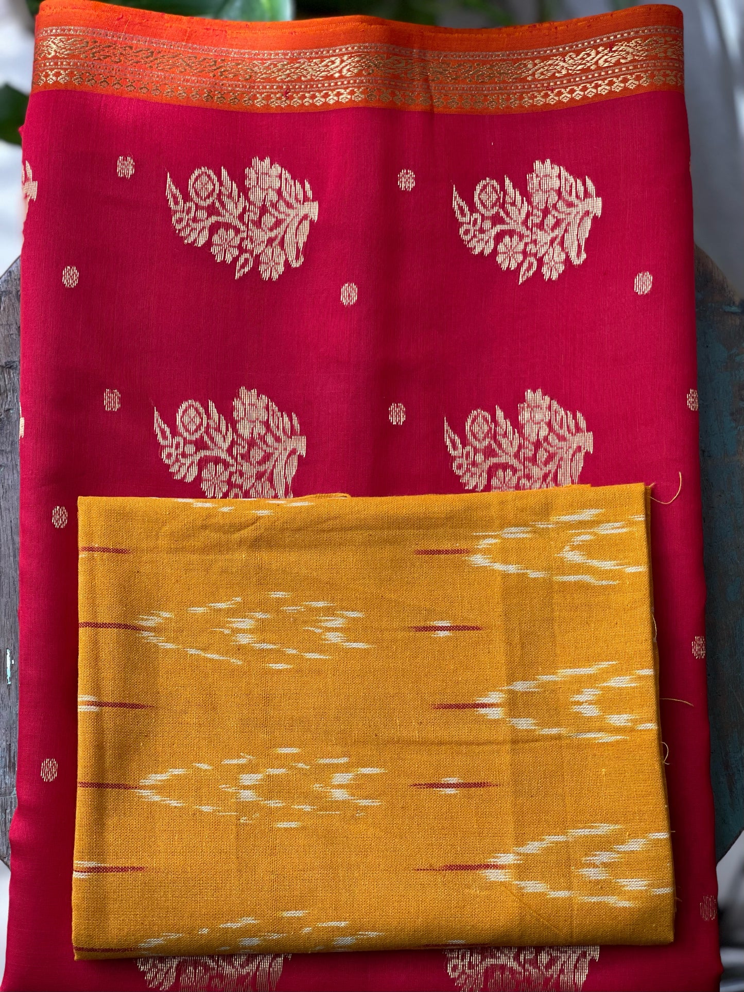 Handloom Cotton Silk Chanderi Saree With Woven  Booties  & Nakashi Border