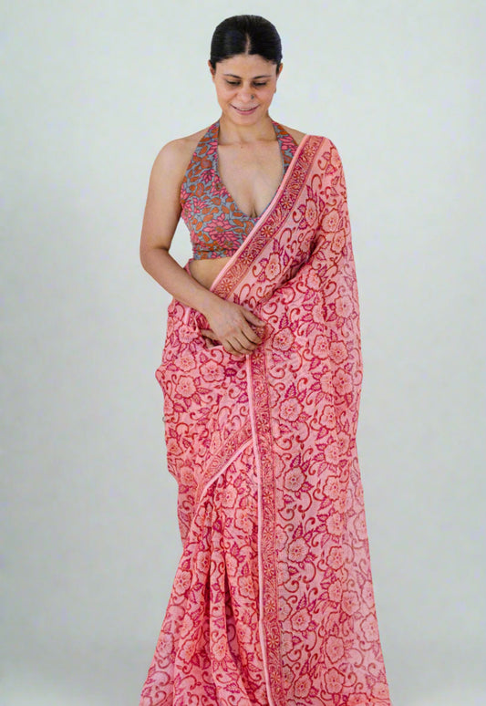 Hand Block Printed  Kota Silk Saree.