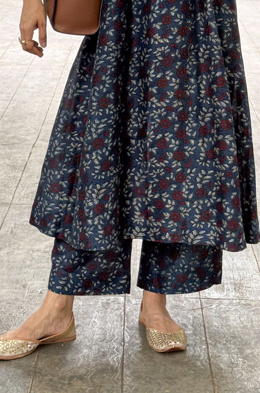 Handblock Printed Natural Dyed Ajrakh Chanderi Silk Pant