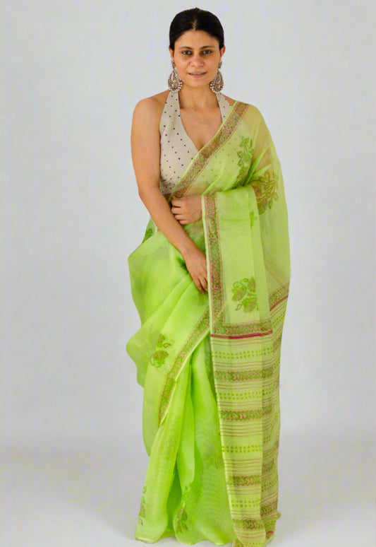Hand Block Printed  Kota Silk Saree.