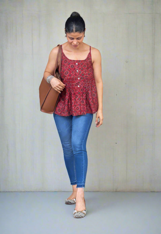 Handblock Printed Ajrakh Top