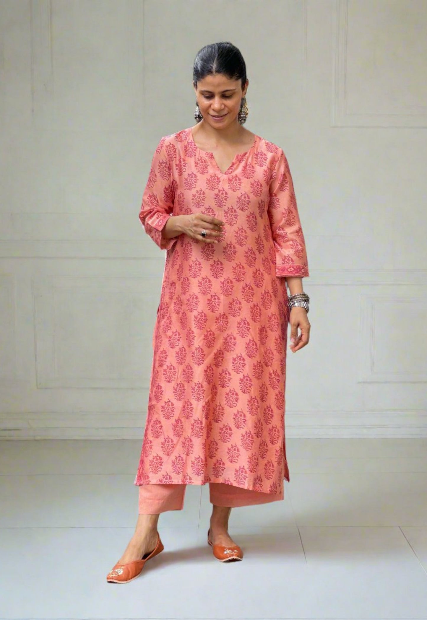 Handloom Hand Block Printed Chanderi Silk Kurta Set