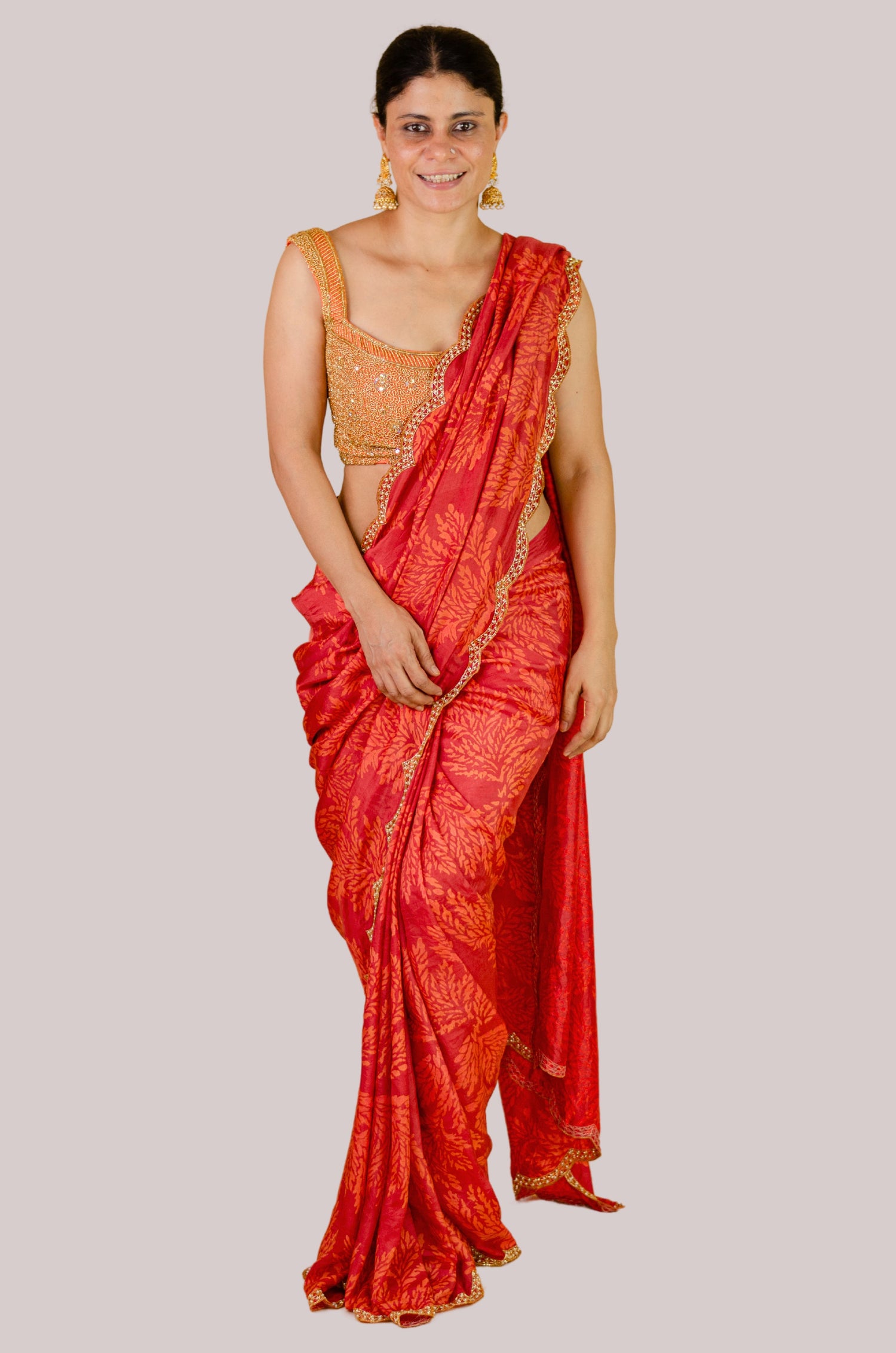 Handloom Hand Block Printed & Hand Embroidered Mulberry Silk Saree