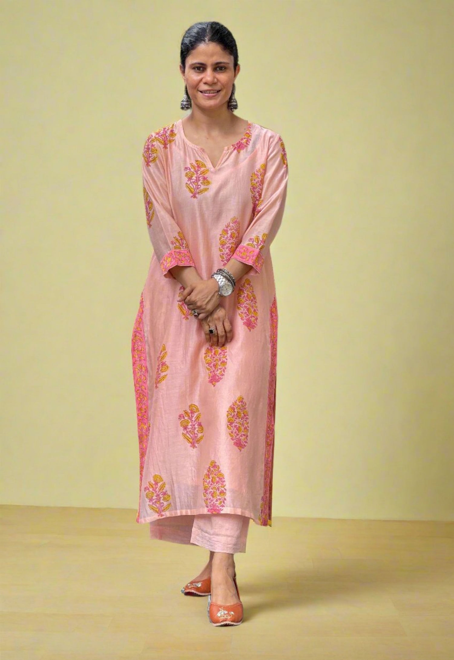 Handloom Hand Block Printed Chanderi Silk Kurta Set