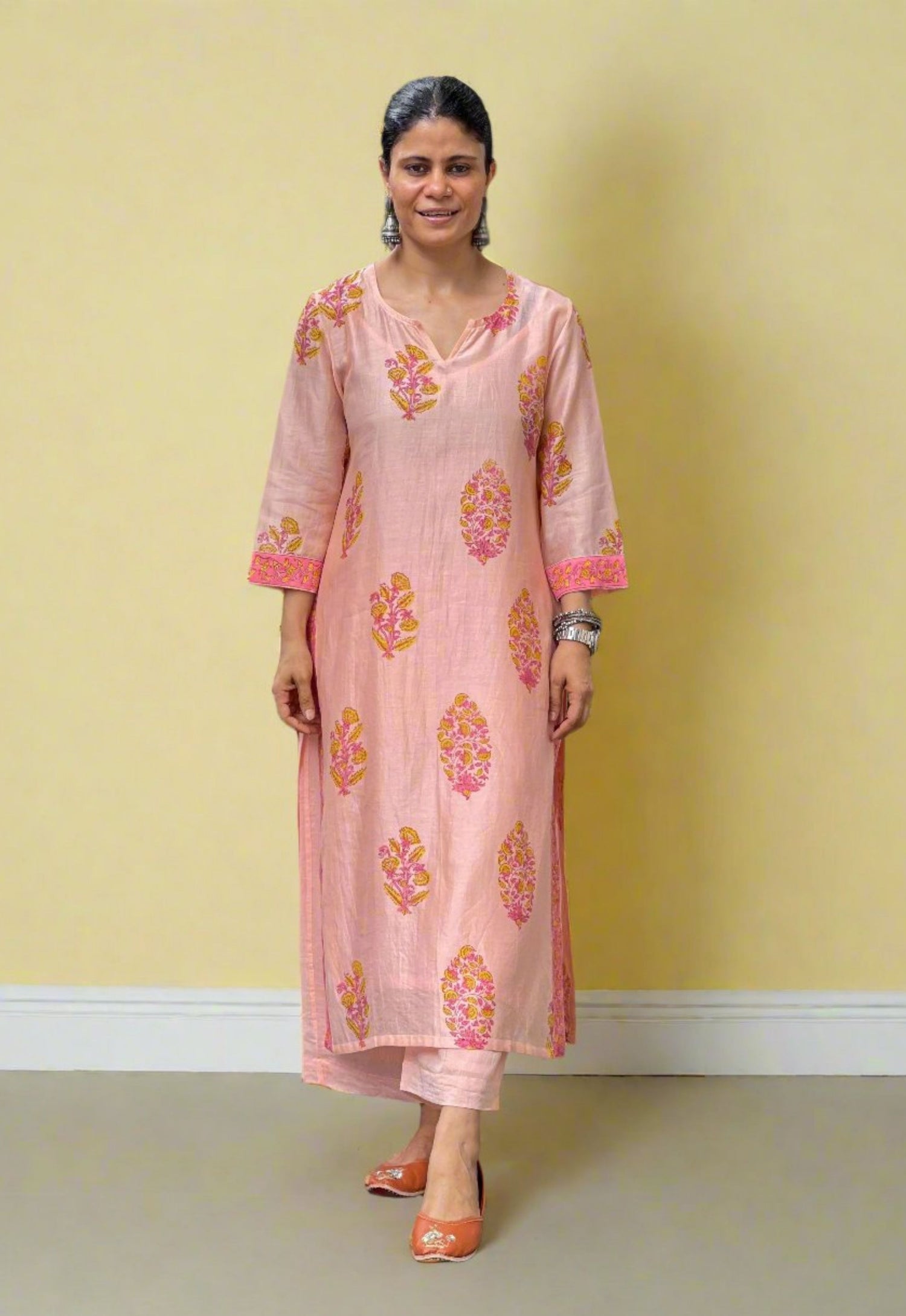 Handloom Hand Block Printed Chanderi Silk Kurta Set