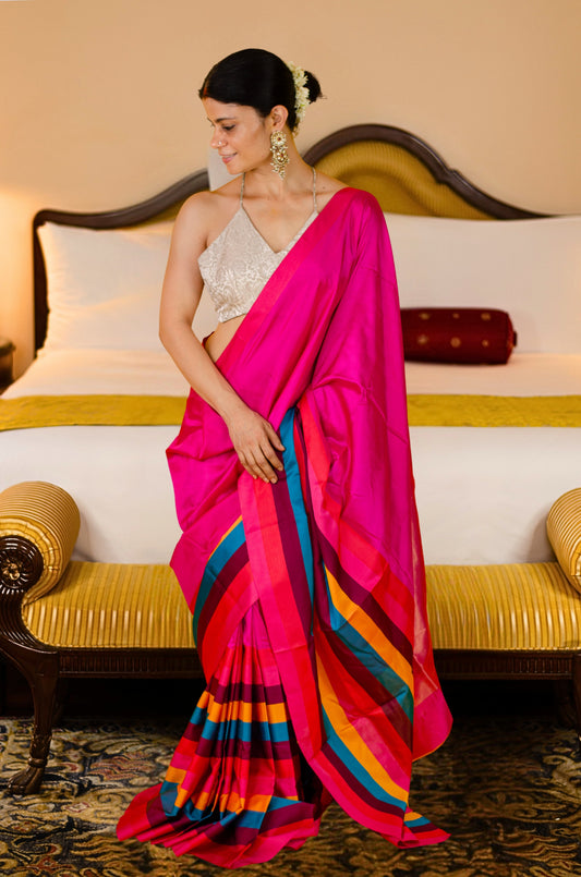 Handloom Chanderi Silk Saree With Mashru Silk Border