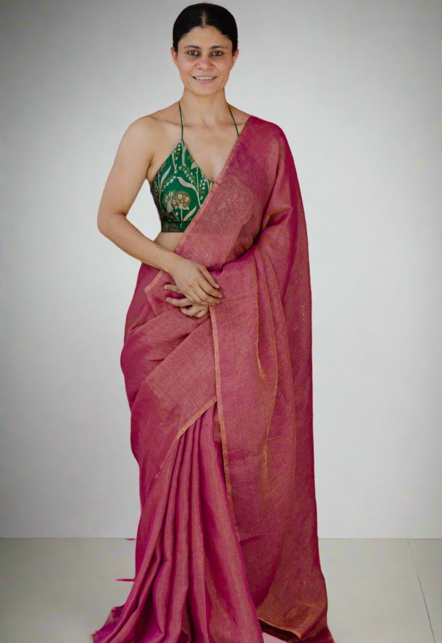 Handloom Metallic Linen Saree