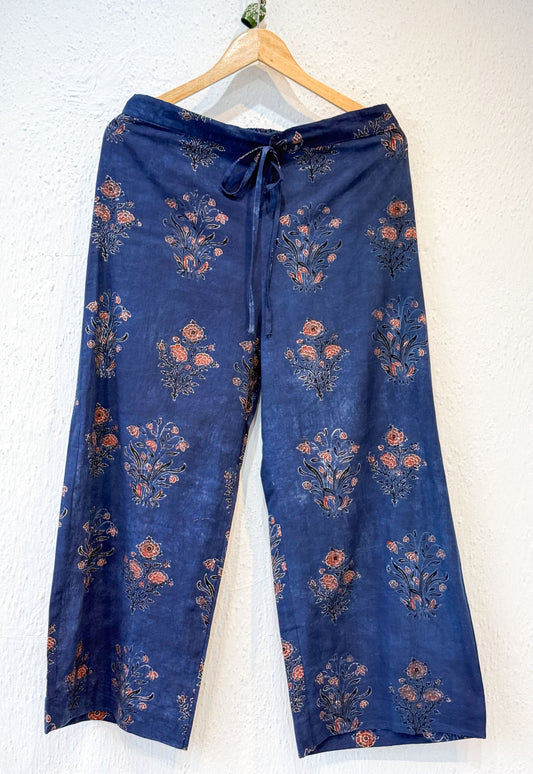 Handblock Printed Natural Dyed Ajrakh Cotton Pant