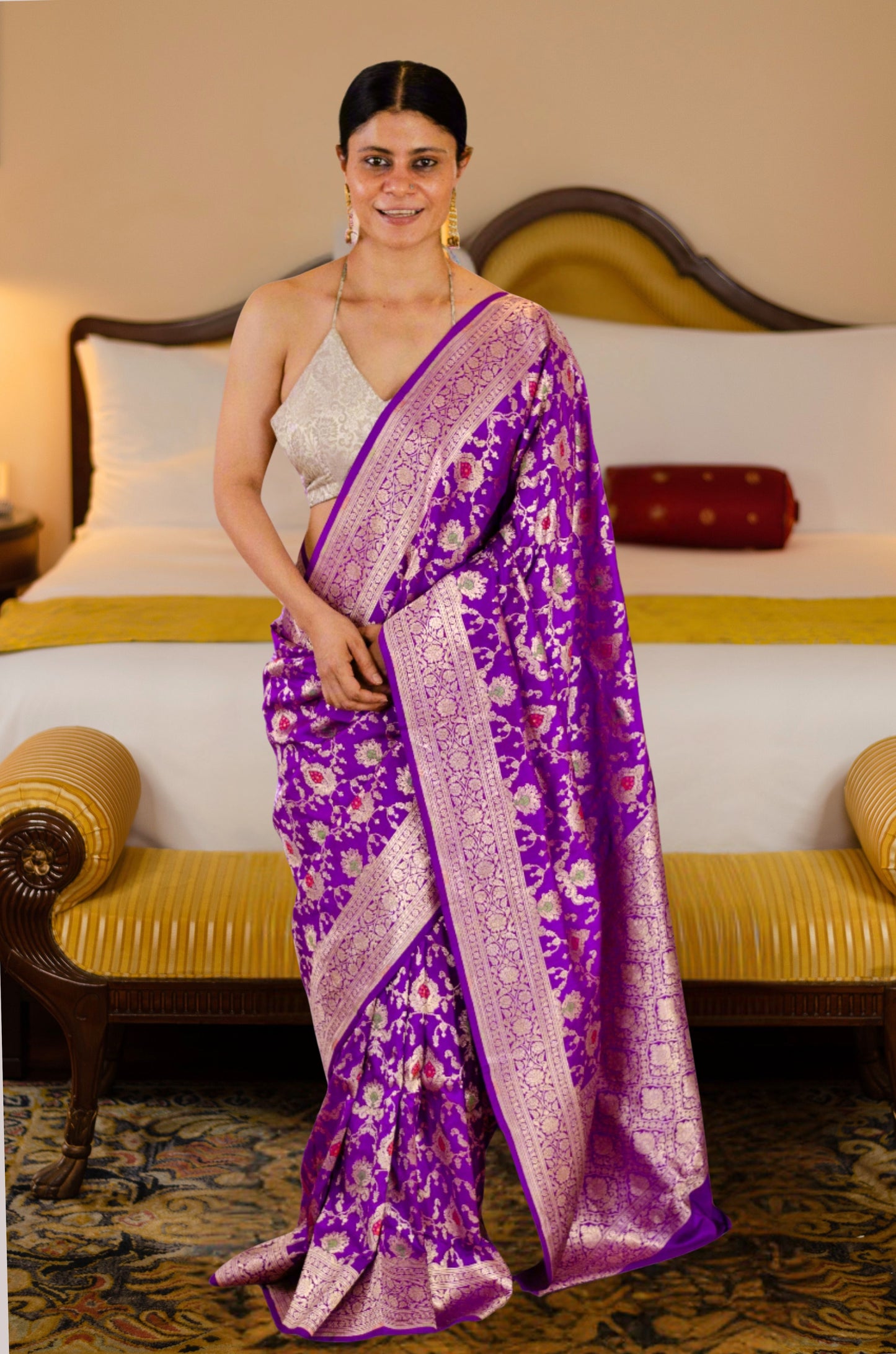 Jamuni ColourPure  Meenakari /Silver Alfi Jangle Weaving Handloom Katan Mulbery Silk Saree