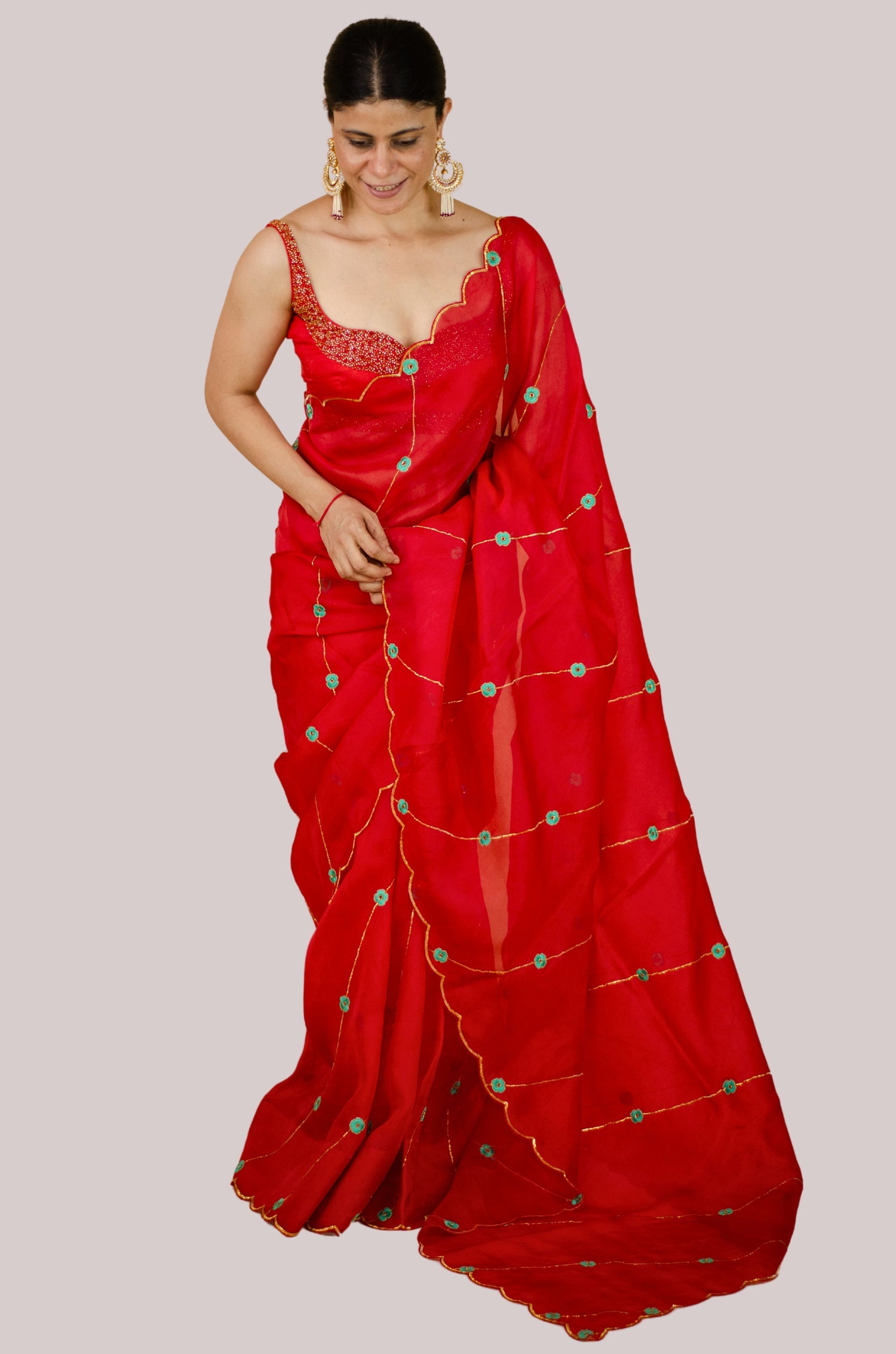 Sequence & Resham thread Hand Embroidered Handloom Organza Silk Saree.