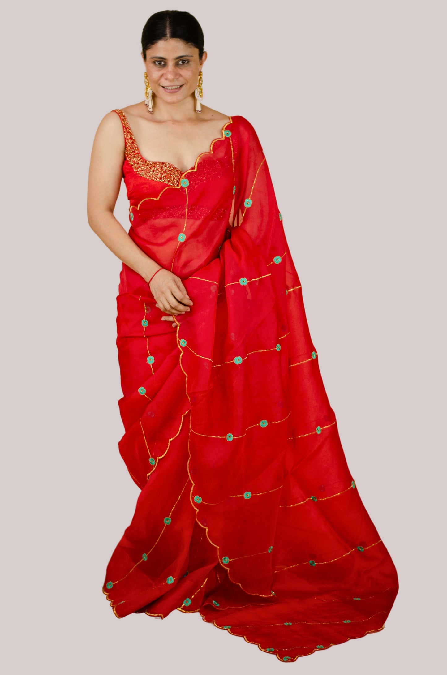 Sequence & Resham thread Hand Embroidered Handloom Organza Silk Saree.