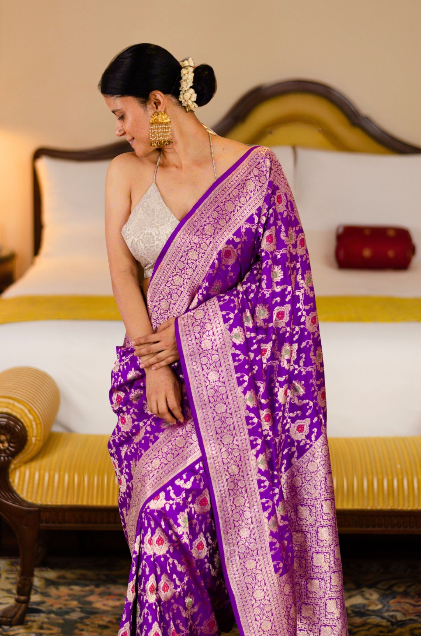 Jamuni ColourPure  Meenakari /Silver Alfi Jangle Weaving Handloom Katan Mulbery Silk Saree