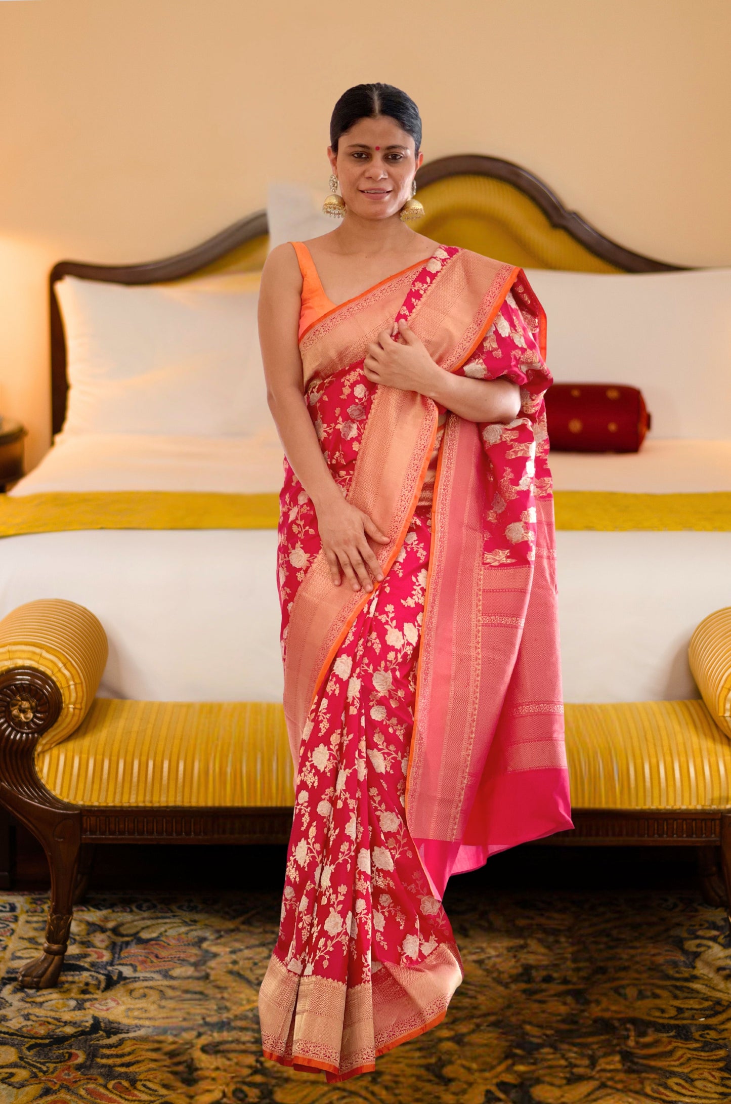 Deep Rani Pink Handwoven Kadwa Katan Silk Banarasi Saree