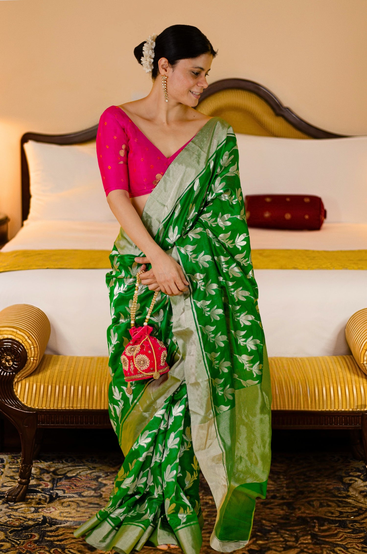 Handloom Chanderi Silk Saree With Zari Silk Border