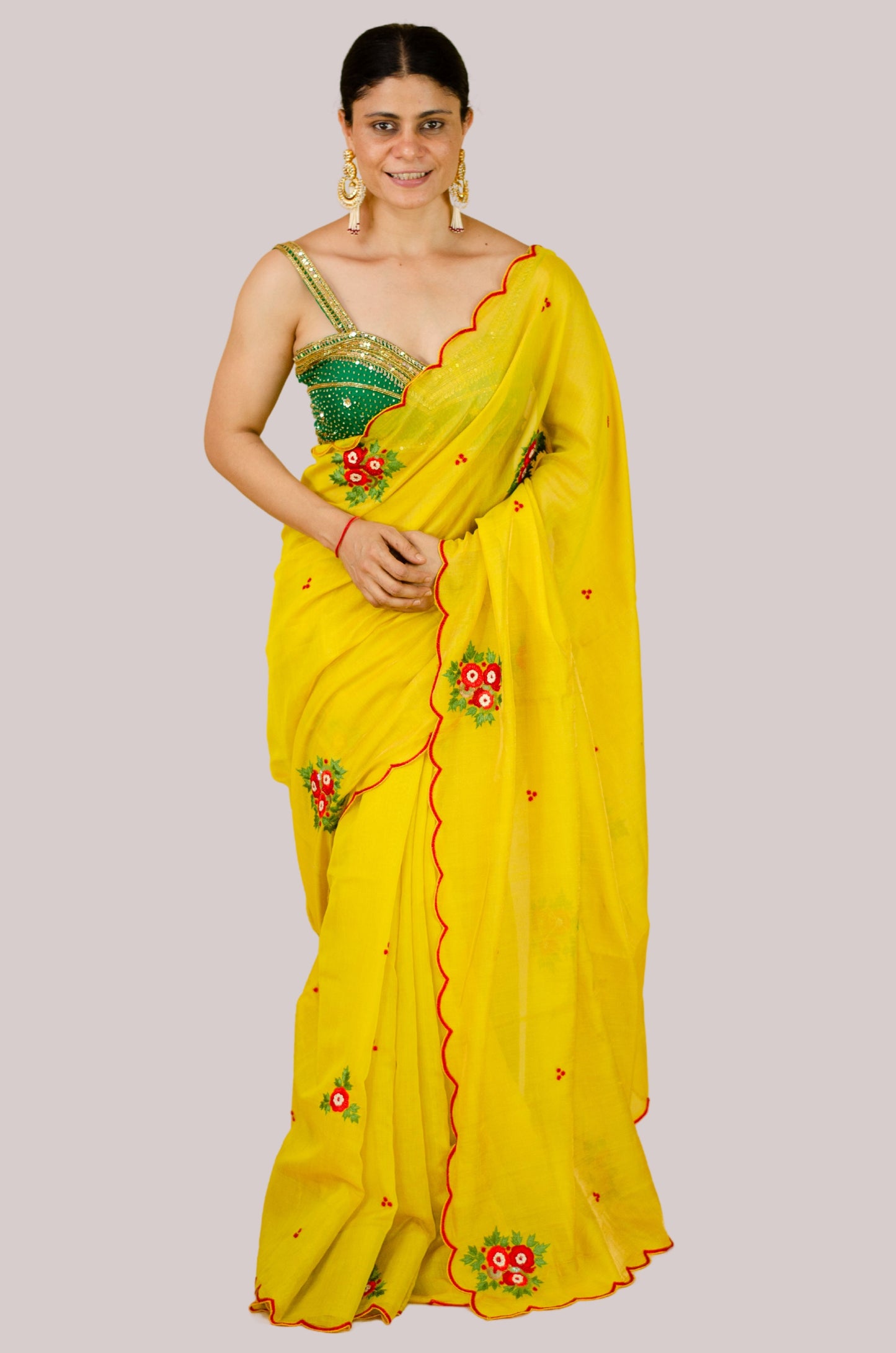 Sequence & Resham thread Hand Embroidered Handloom tissue Silk Saree.