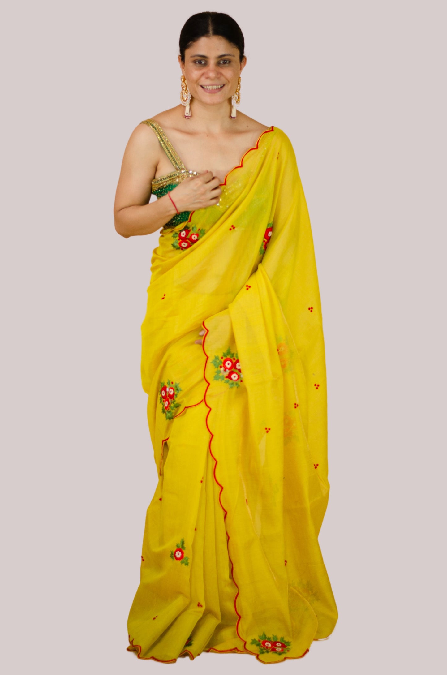 Sequence & Resham thread Hand Embroidered Handloom tissue Silk Saree.