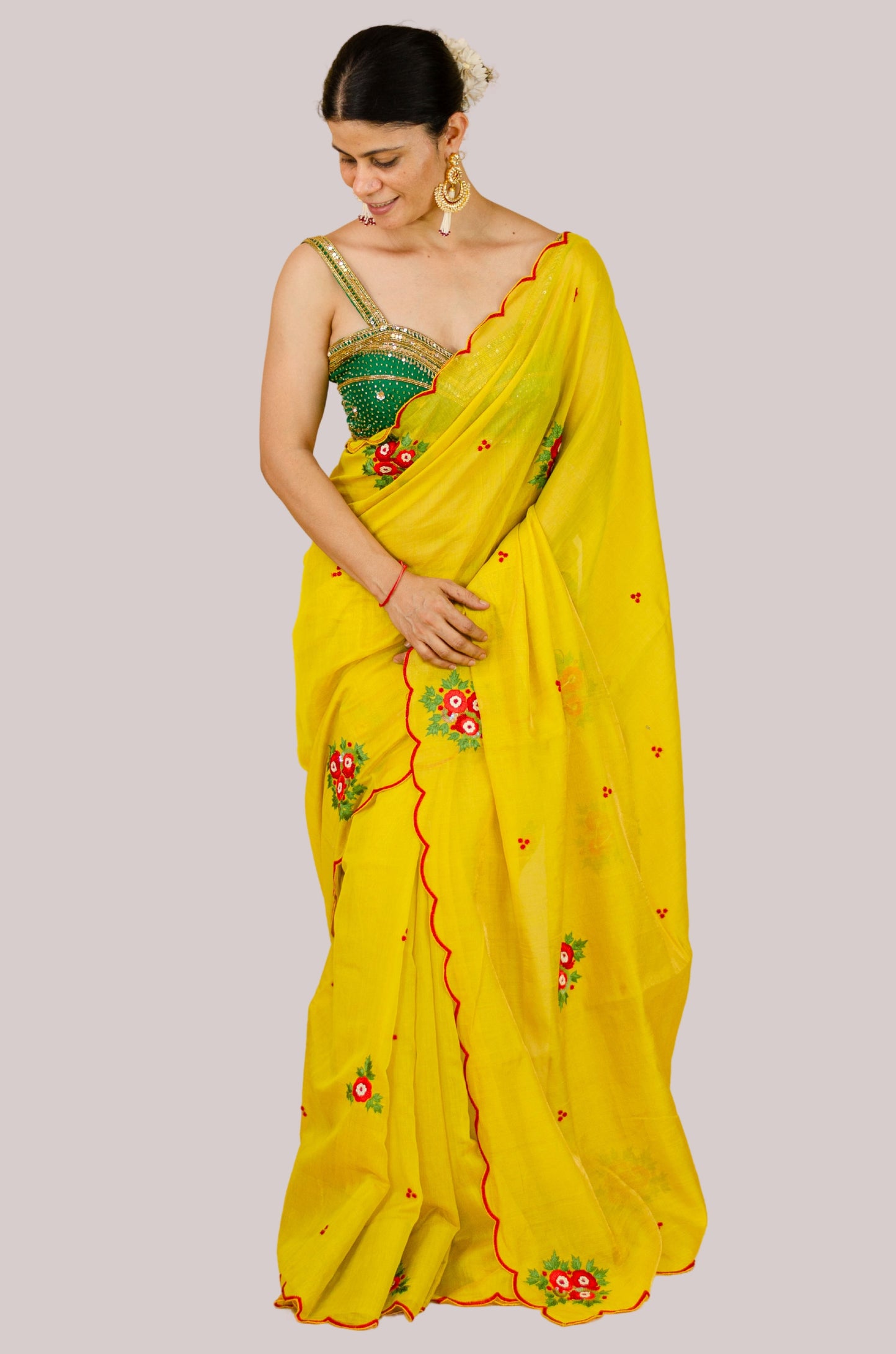 Sequence & Resham thread Hand Embroidered Handloom tissue Silk Saree.