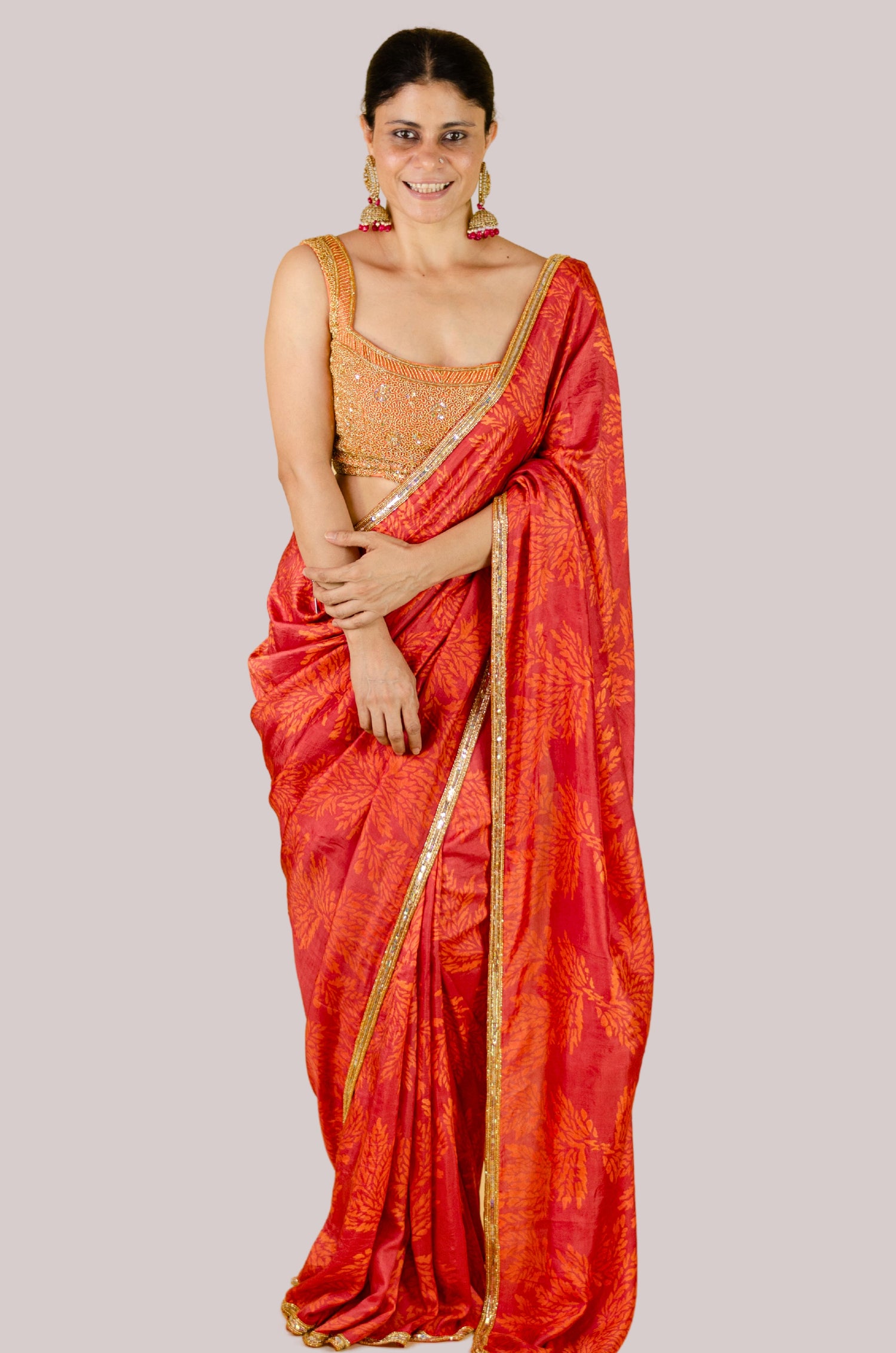 Handloom Hand Block Printed & Hand Embroidered Mulberry Silk Saree